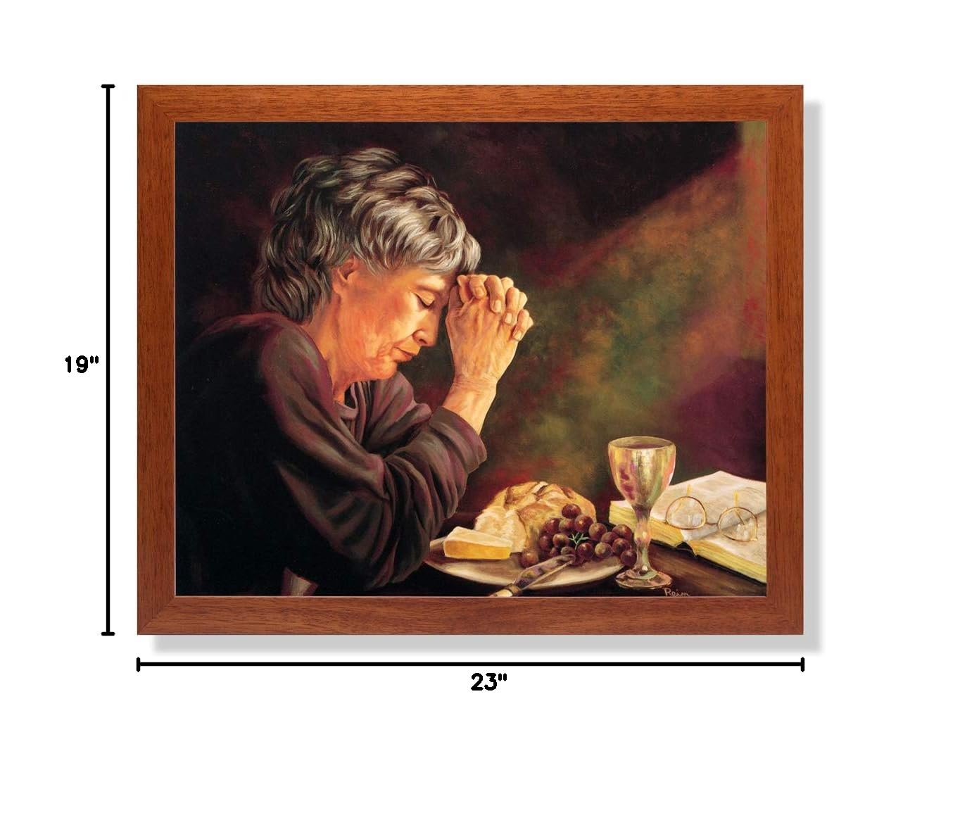 Gratitude Old Lady Praying at Dinner Table - Religious Wall Art Print 16x20 - Inspirational Christian Home Decor for Kitchen, Dining Room & Bedroom