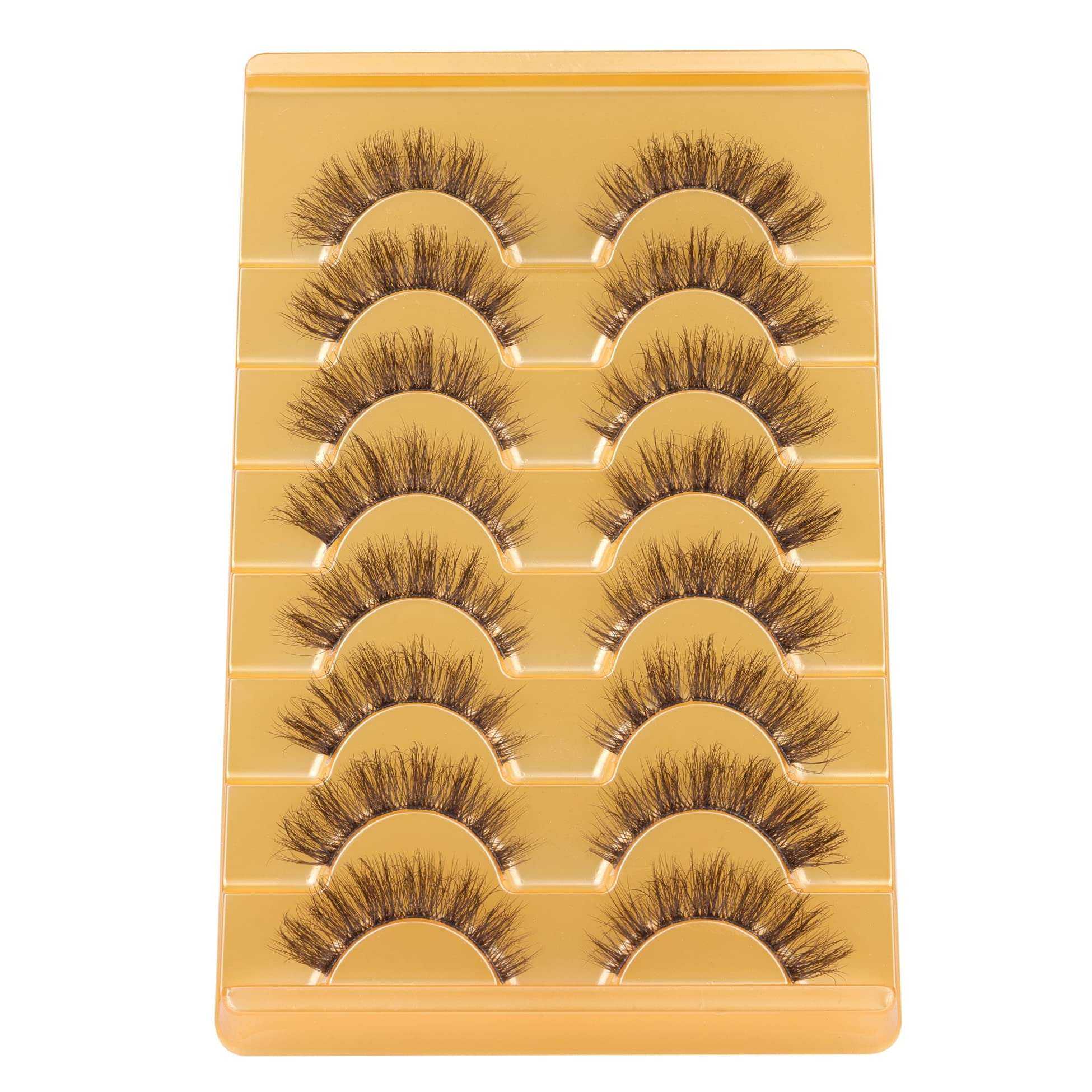Mavphnee Brown False Eyelashes - Cat Eye Natural Look, D Curl Wispy Lashes with Clear Band, Fluffy Faux Mink Eyelashes Extension (Pack of 5) - Perfect for Daily Wear, Parties, Weddings & Special Occasions