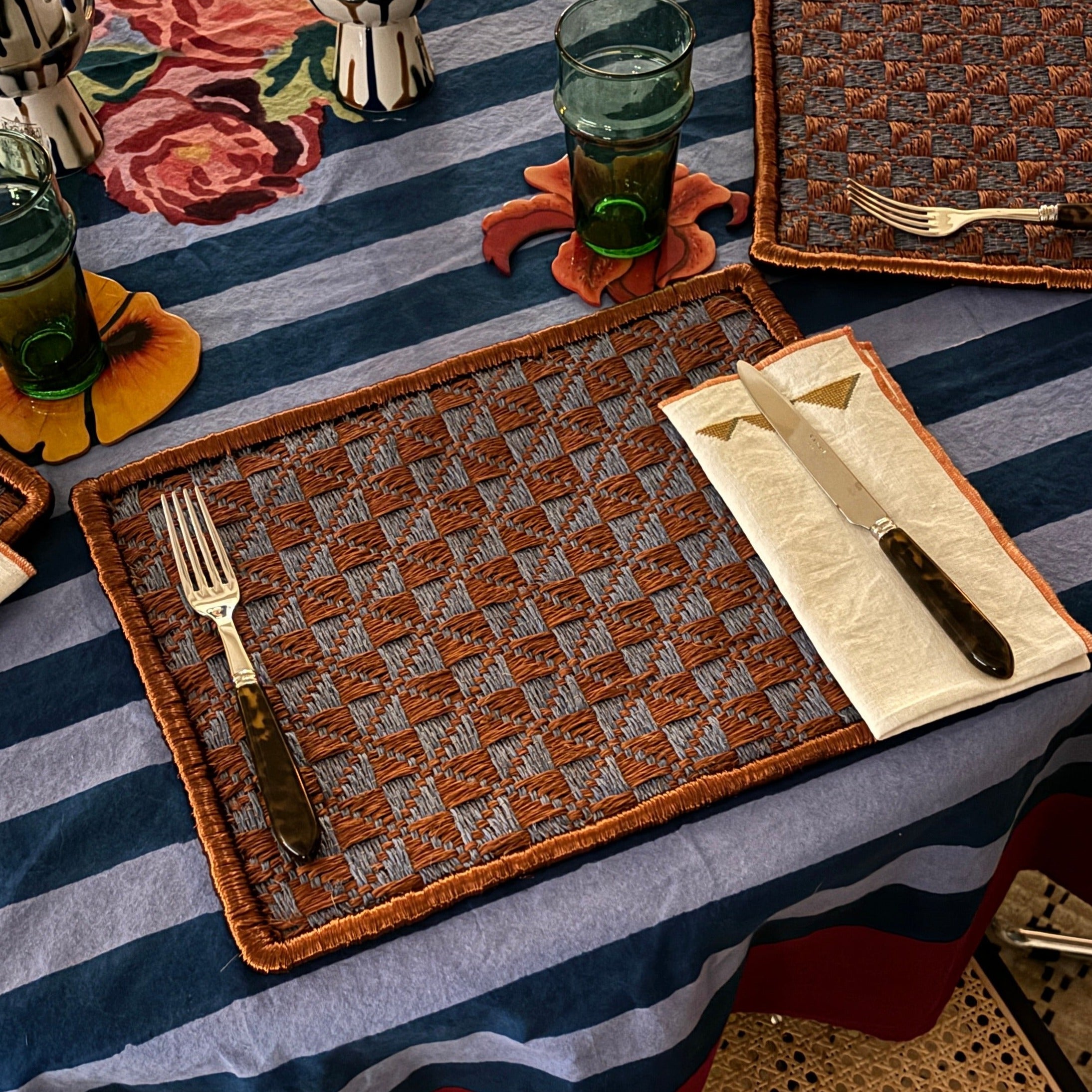 Premium Copper Border Placemats Set of 2 - Elegant Table Setting for Dining Room, Kitchen & Holiday Decor