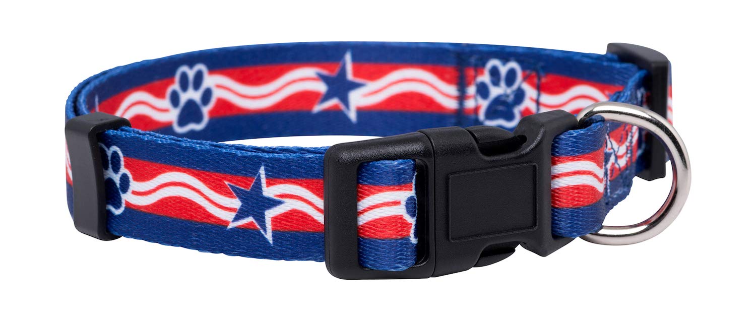 Native Pup American Flag Dog Collar - Patriotic Red White & Blue Adjustable Pet Collar for Small Medium Large Dogs - Perfect for 4th of July, Memorial Day & Independence Day Celebrations