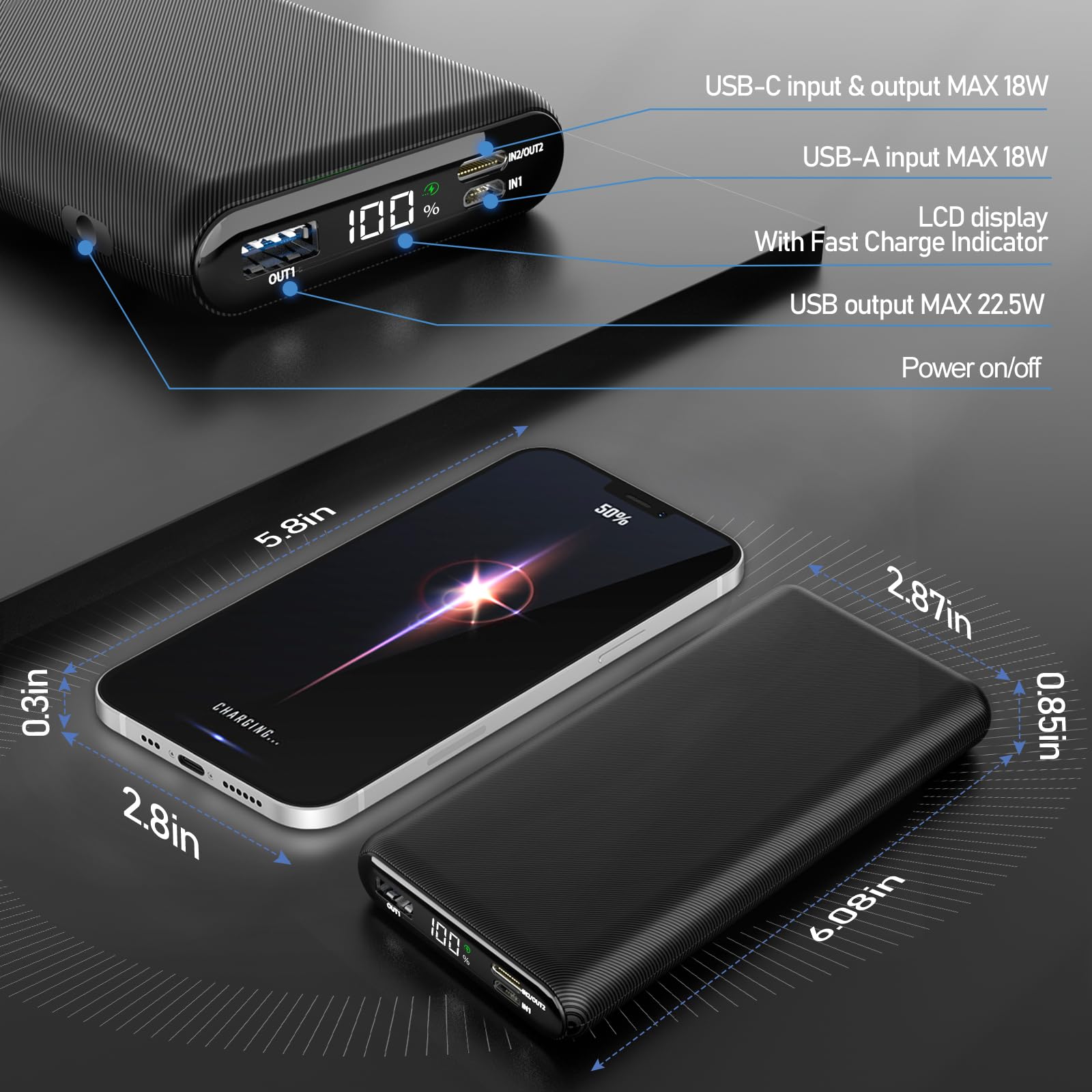 26800mAh Portable Charger Power Bank with LCD Display - 22.5W Fast Charging External Battery Pack, Dual USB-C Input/Output - Compatible with iPhone, Samsung, iPad, Heated Jacket & More | Perfect for Travel, Camping, Emergency Power Backup