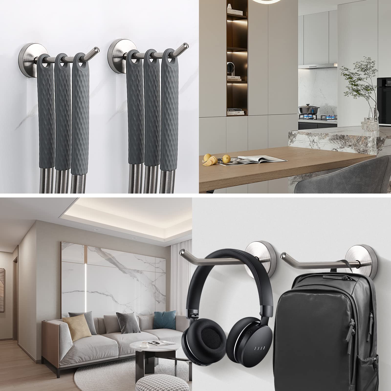 NearMoon 6-Pack Brushed Nickel Wall Hooks - 4 Inch Heavy Duty 304 Stainless Steel Coat Hangers for Hats, Robes & Towels - Bathroom, Living Room, Hotel, Kitchen & Garage Organization Solution