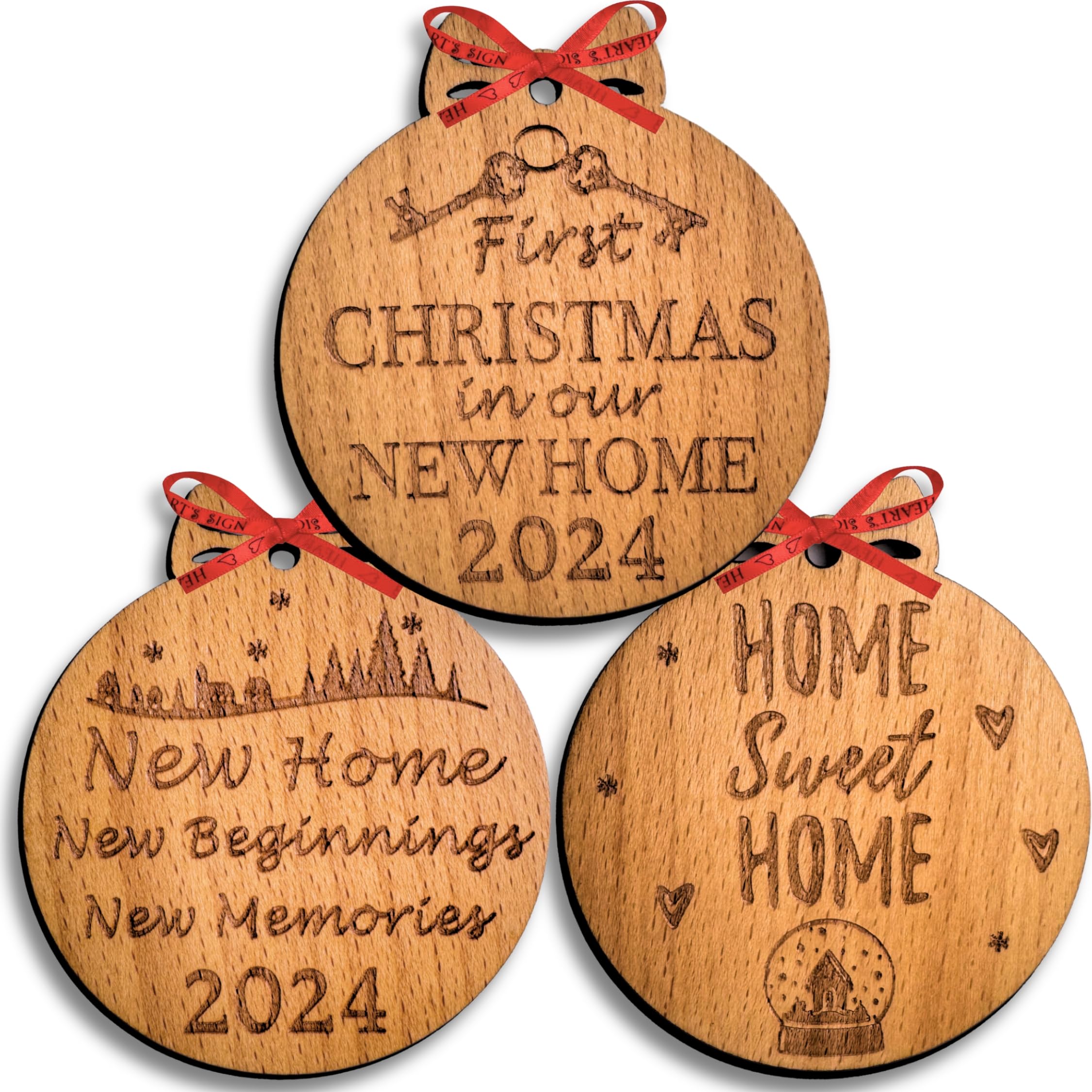 Heart's Sign First Christmas in Our New Home Ornament 2024 - Set of 3 Ceramic Keepsakes | Personalized New House Gift for Newlyweds, Couples & First-Time Homeowners | Perfect for Housewarming, Christmas Tree Decor & Holiday Memories