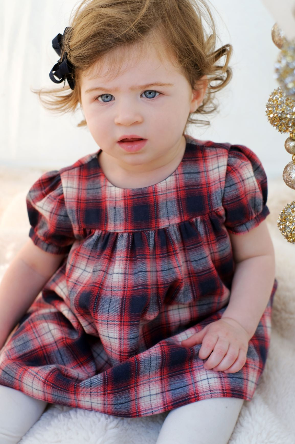 Matilda Girls Puff Sleeve Dress - Red Plaid Floral Print Cotton Dress for Toddler Girls 2-4 Years | Perfect for Birthday Parties, Christmas & Family Photos