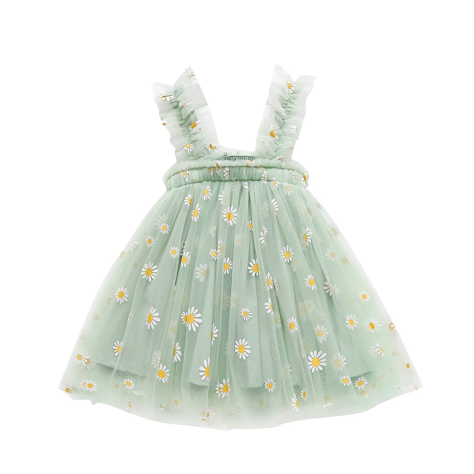 Toddler Girl Summer Dress - Floral Daisy Print Beach Outfit for Baby & Kids | Mint Green Casual Clothes for Outdoor Play, Birthday Parties & Photo Shoots