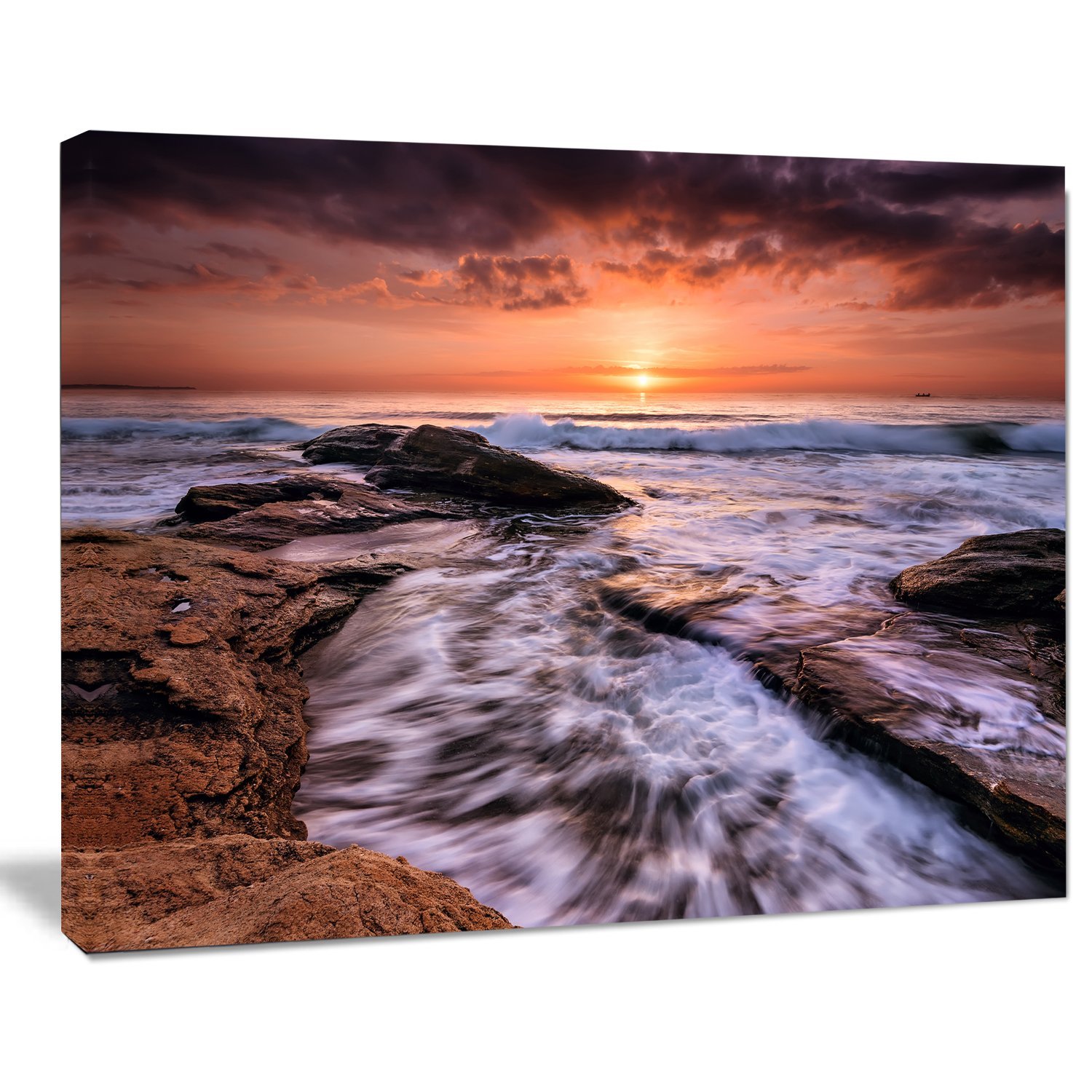 Waves Hitting Rocky Beach Burgas Bay Seashore Canvas Art Print - Coastal Wall Decor for Living Room, Bedroom & Office - Ocean Landscape Painting for Beach House & Seaside Theme Decor