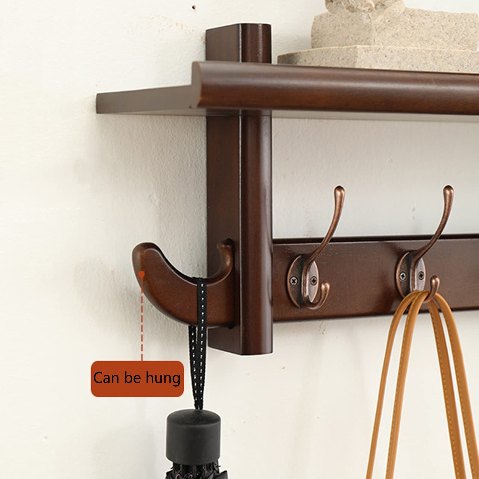 Floating Shelves with Wall Mountable Coat Rack - Heavy Duty Dual Metal Hooks for Entryway, Kitchen & Bathroom Organization (4 Hooks) - Perfect for Small Space Storage & Home Decor