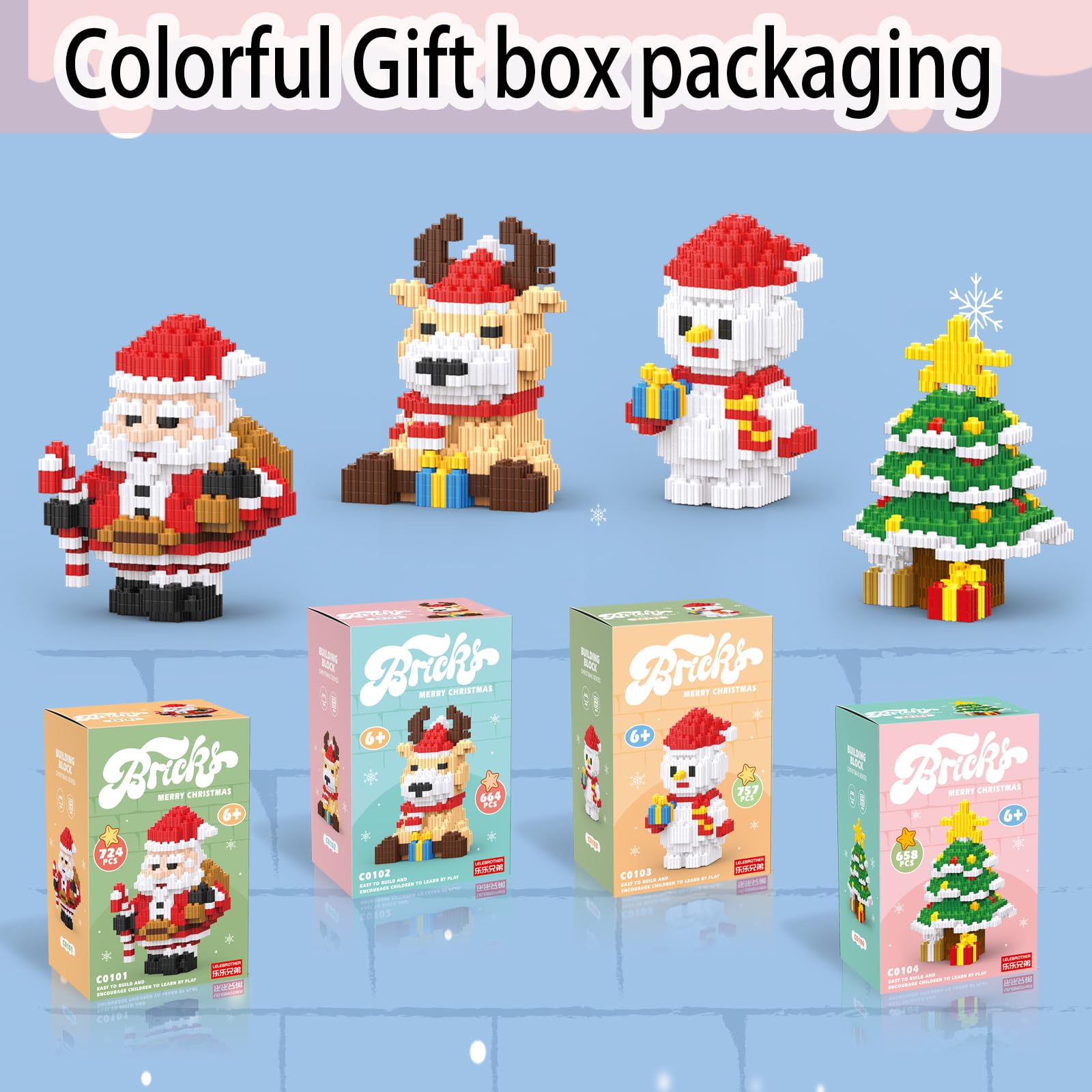 Lego-Compatible Christmas Santa Claus Stacking Blocks Set - DIY Micro Building Blocks for Kids Ages 7-12 | Perfect Holiday Gift, Stocking Stuffer & Birthday Present for Christmas & New Year | Fun Creative Play & Home Decoration