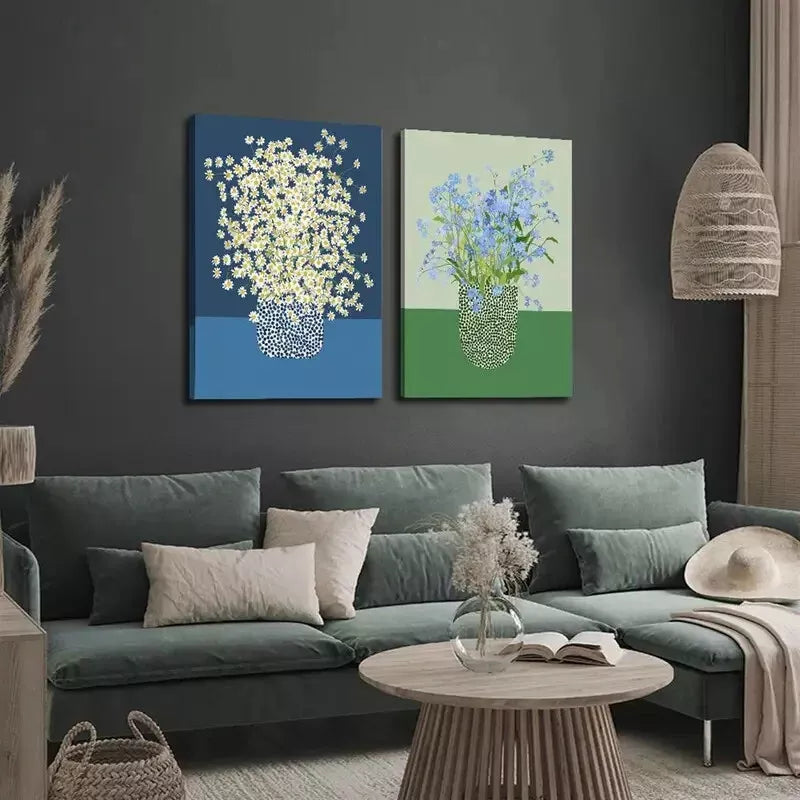 2-Piece Chamomile Flowers Abstract Canvas Wall Art Set - 50x75cm Framed High-Quality Print, 100% Australian Made, Ready to Hang - Perfect for Living Room, Bedroom & Office Decor