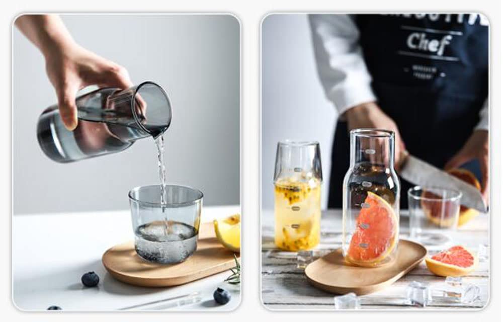 Clear Glass Bedside Night Water Carafe Tumbler Set - Pitcher and Cup for Bedroom, Perfect for Nighttime Hydration, Home Decor & Gift Idea