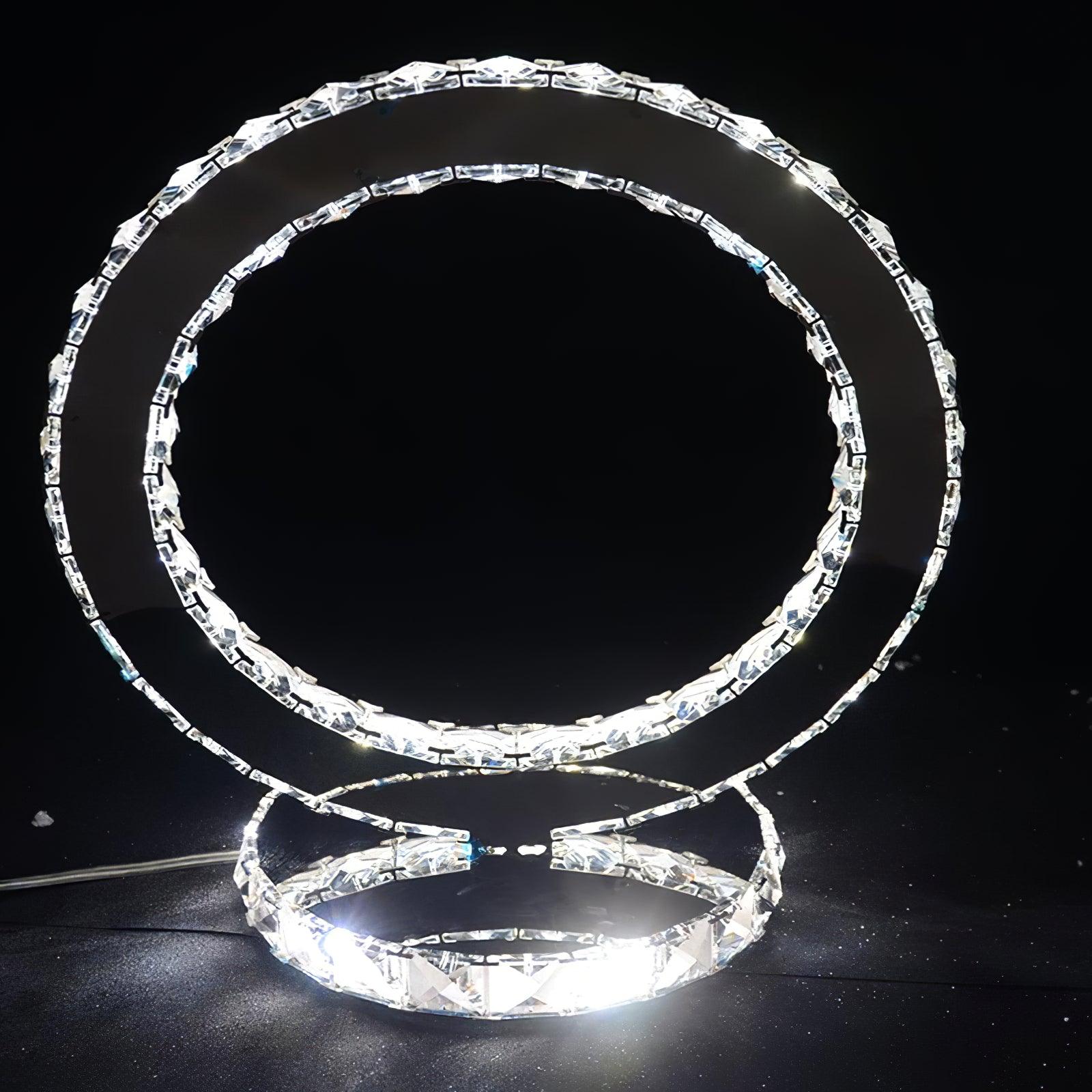 Elegant Crystal Rings Table Lamp - Modern LED Bedside Night Light for Bedroom, Living Room, and Office Decor