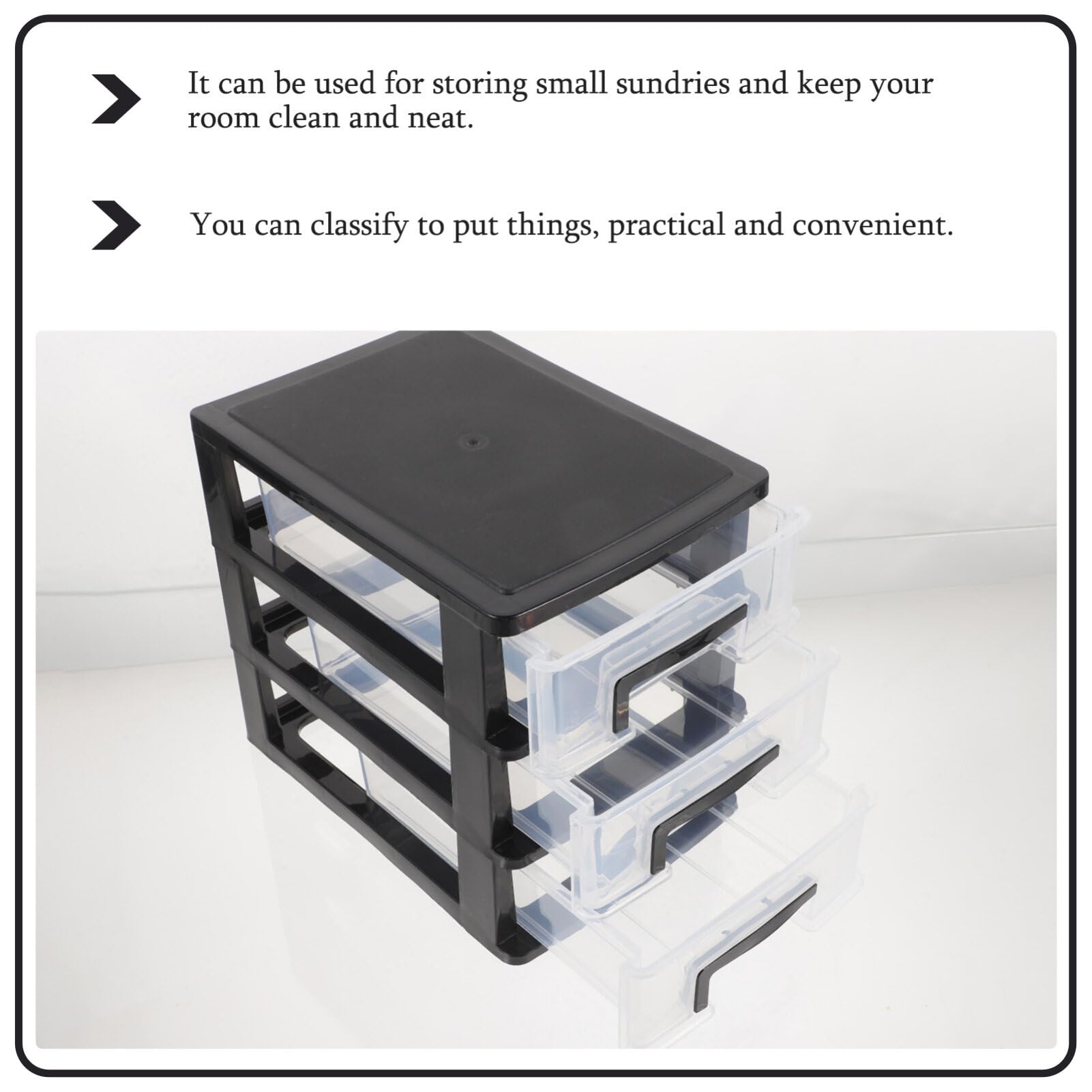 3-Tier Clear Plastic Storage Drawer Organizer - Black Multi-Drawer Cabinet for Craft Supplies, Stationery & Office Organization | Perfect for Craft Rooms, Home Offices & Closet Storage