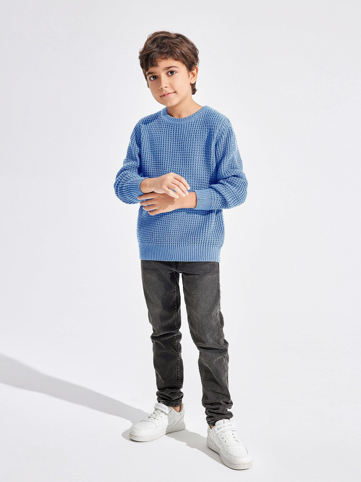 **Haloumoning Boys' Casual Pullover Sweaters - Chunky Crewneck Waffle Knit Jumper Tops for Kids (Ages 4-14) - Cozy & Stylish for School, Playdates & Outdoor Adventures**