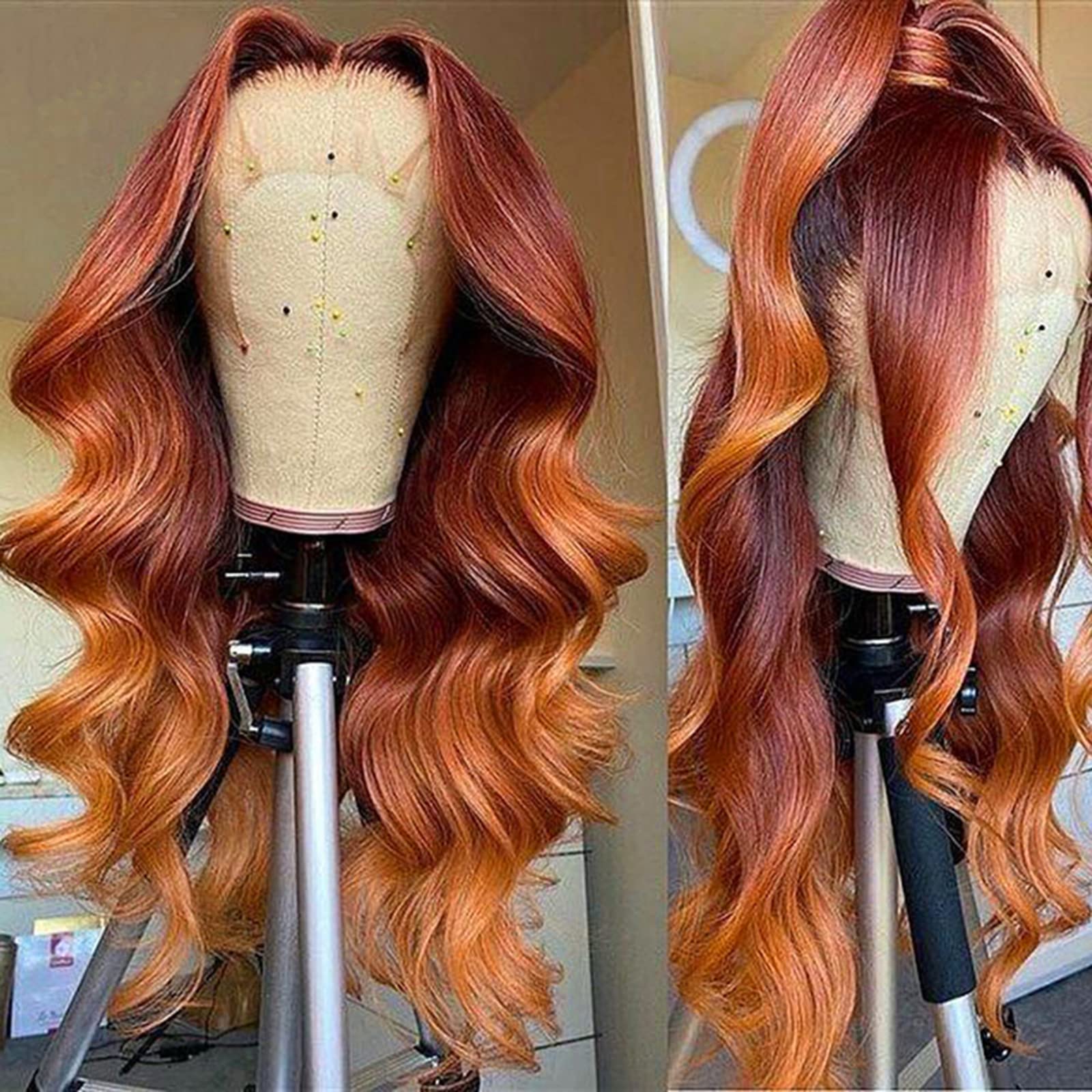 BLG Ombre Red Orange Ginger Human Hair Wigs for Black Women - HD Lace Front, 150% Density, Glueless, Pre-Plucked (20 Inch) | Perfect for Cosplay, Daily Wear & Special Occasions