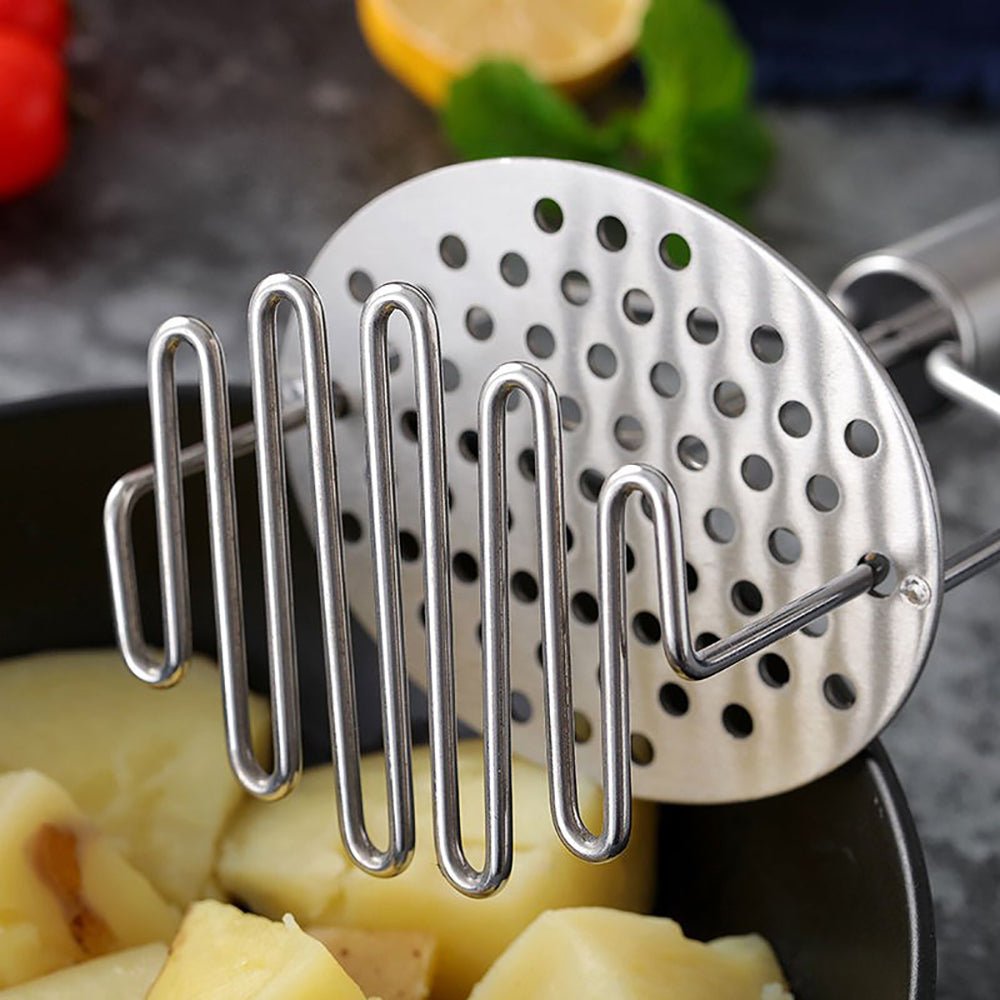 Premium Emilio Dual Potato Masher - Stainless Steel Kitchen Tool for Smooth Mashed Potatoes, Vegetables & Baby Food - Perfect for Home Cooking, Thanksgiving & Holiday Meals