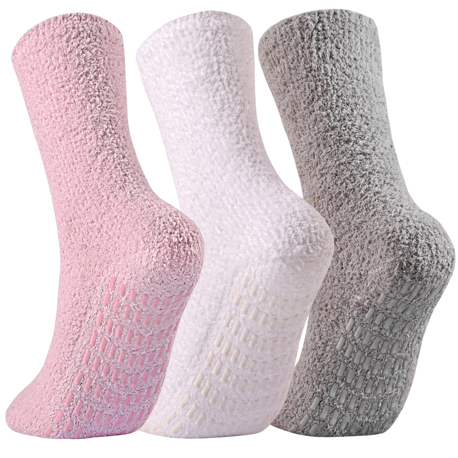 JORMATT 3 Pairs Ultra Thick Non-Slip Fuzzy Grip Socks - Warm Cozy Unisex Slipper Socks for Hospital, Home & Winter Wear