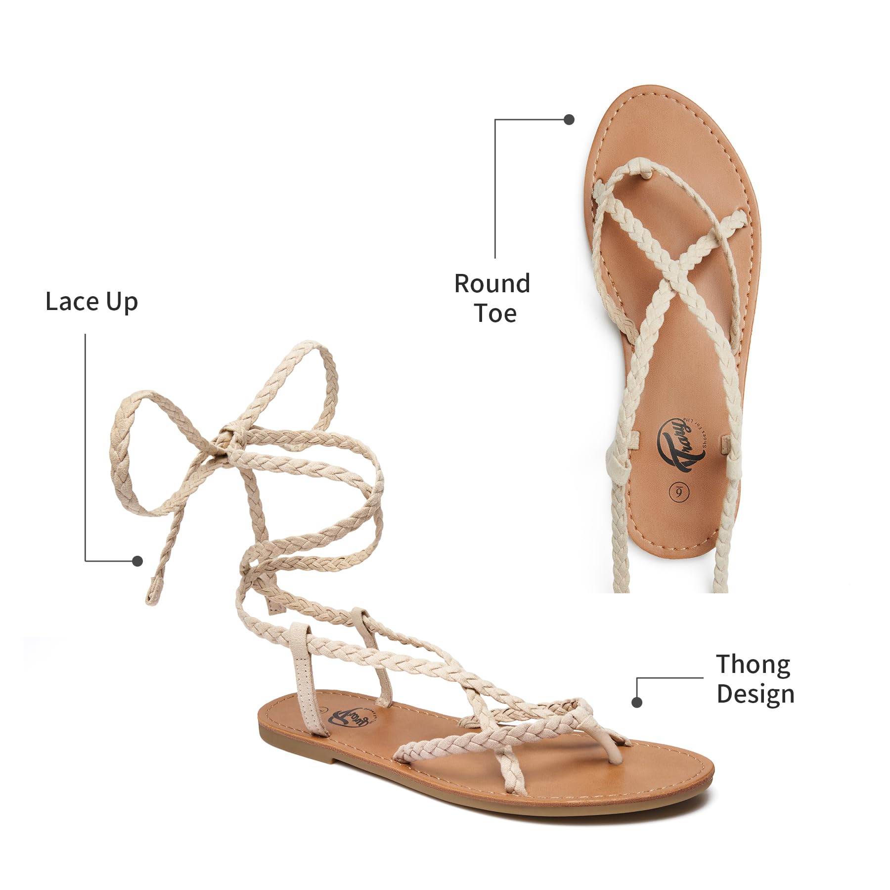 Women's Trary Gladiator Sandals - Lace Up Open Toe Flat Dressy Summer Sandals for Beach, Party & Casual Wear 2023