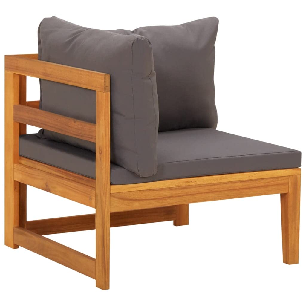 Dark Gray Corner Sofa with Acacia Wood Frame - Outdoor Patio Couch for Garden, Porch, Lawn & Backyard - Weather-Resistant Comfortable Sectional Sofa for Relaxing Outside