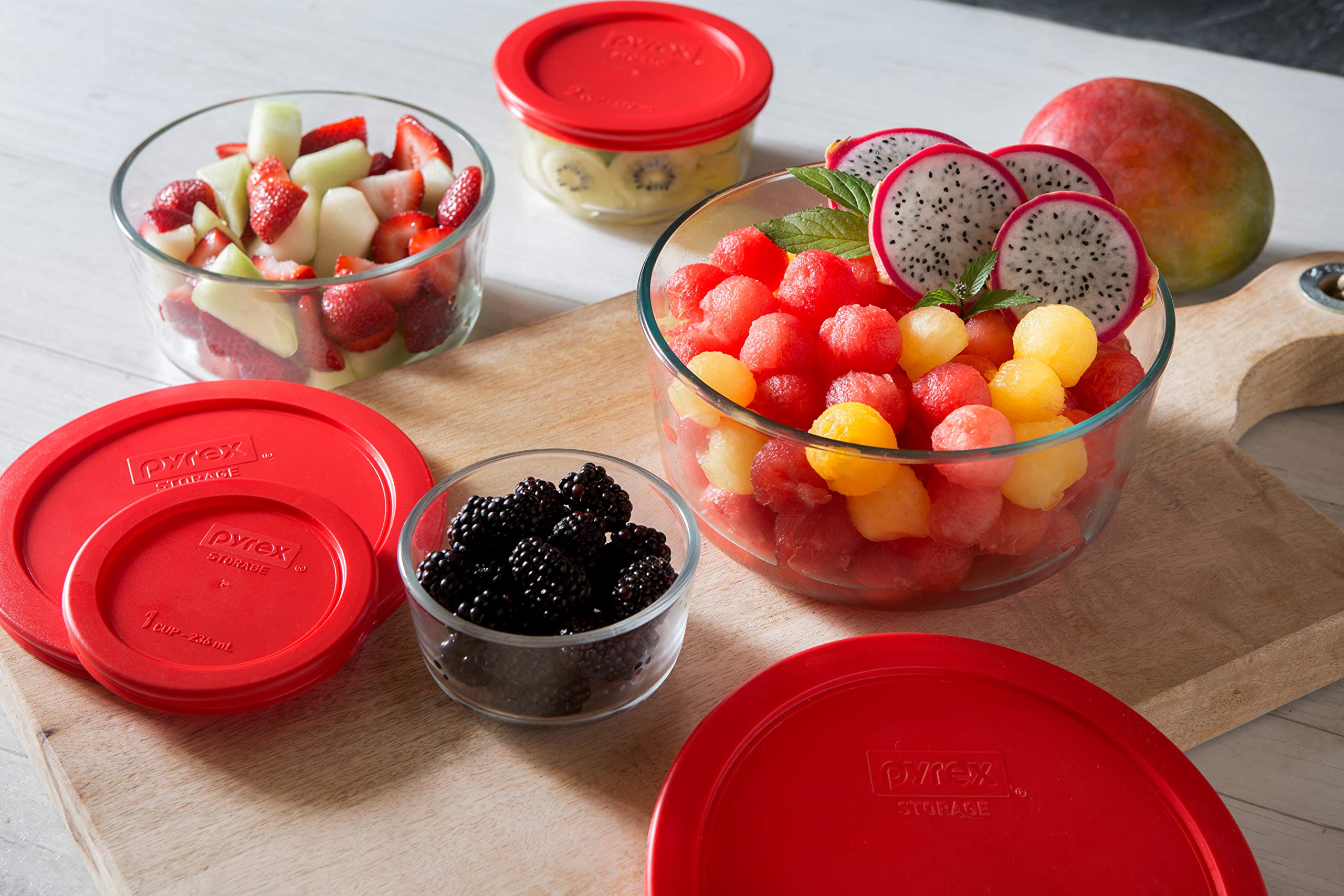 Pyrex 16-Piece Glass Food Storage Containers Set - 7, 4, 2 & 1 Cup Round BPA-Free Lids, Microwave & Dishwasher Safe for Meal Prep, Leftovers & Pantry Organization