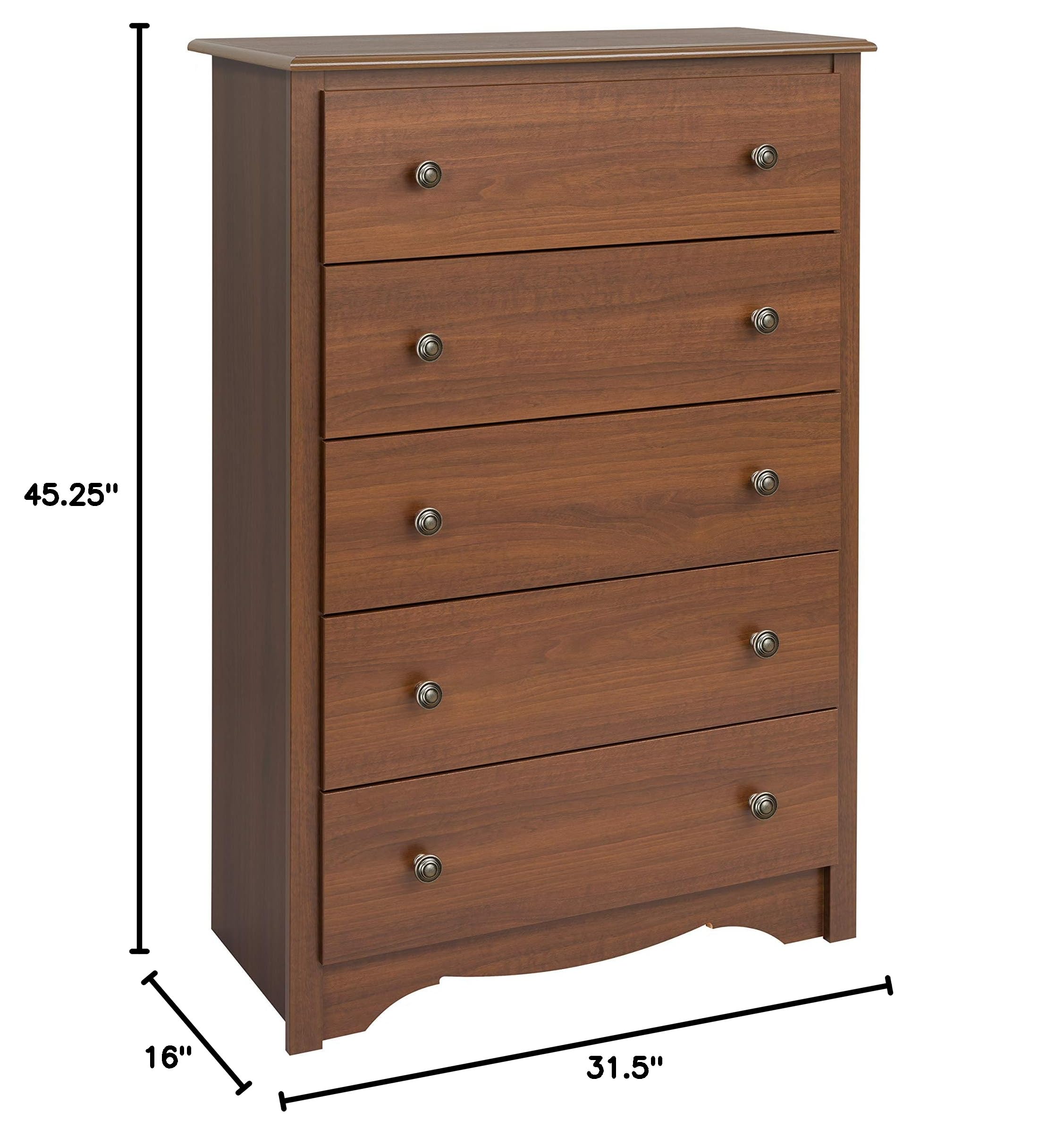 Prepac Monterey 5-Drawer Dresser & 2-Drawer Nightstand Set - Solid Wood Cherry Finish Bedroom Furniture for Storage & Organization - Perfect for Master Bedroom, Guest Room or Dorm Decor