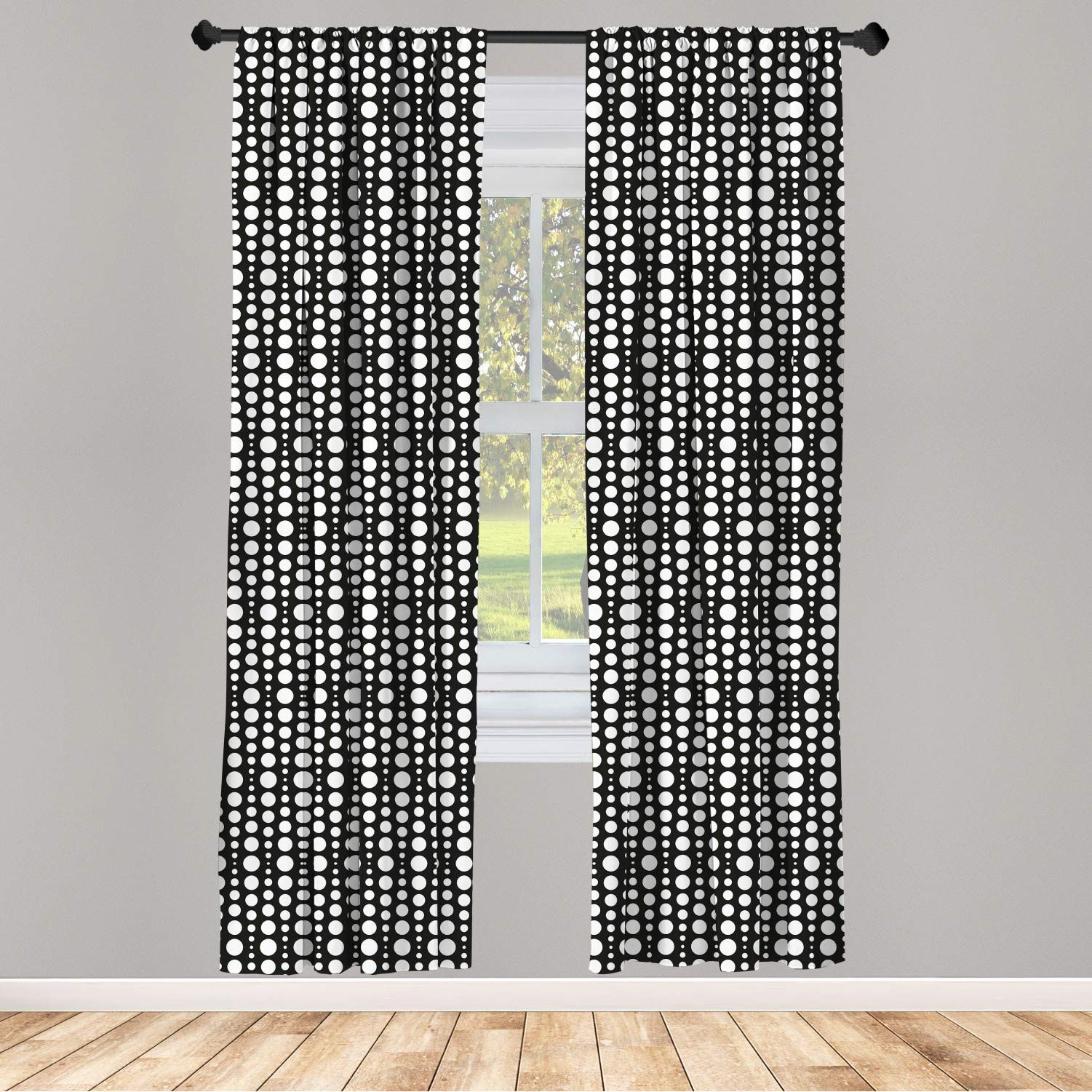 Ambesonne Black and White Window Curtains - Geometric Dot Pattern Lightweight 2-Panel Set with Rod Pocket (28