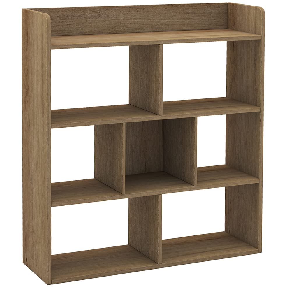 HOFFREE 7 Cube Storage Organizer Shelf - 3 Tier Modern Bookcase with Open Shelves, Free Standing Display Shelf for Bedroom, Living Room, Office - Oak Wood - Perfect for Organizing Books, Toys, and Home Decor