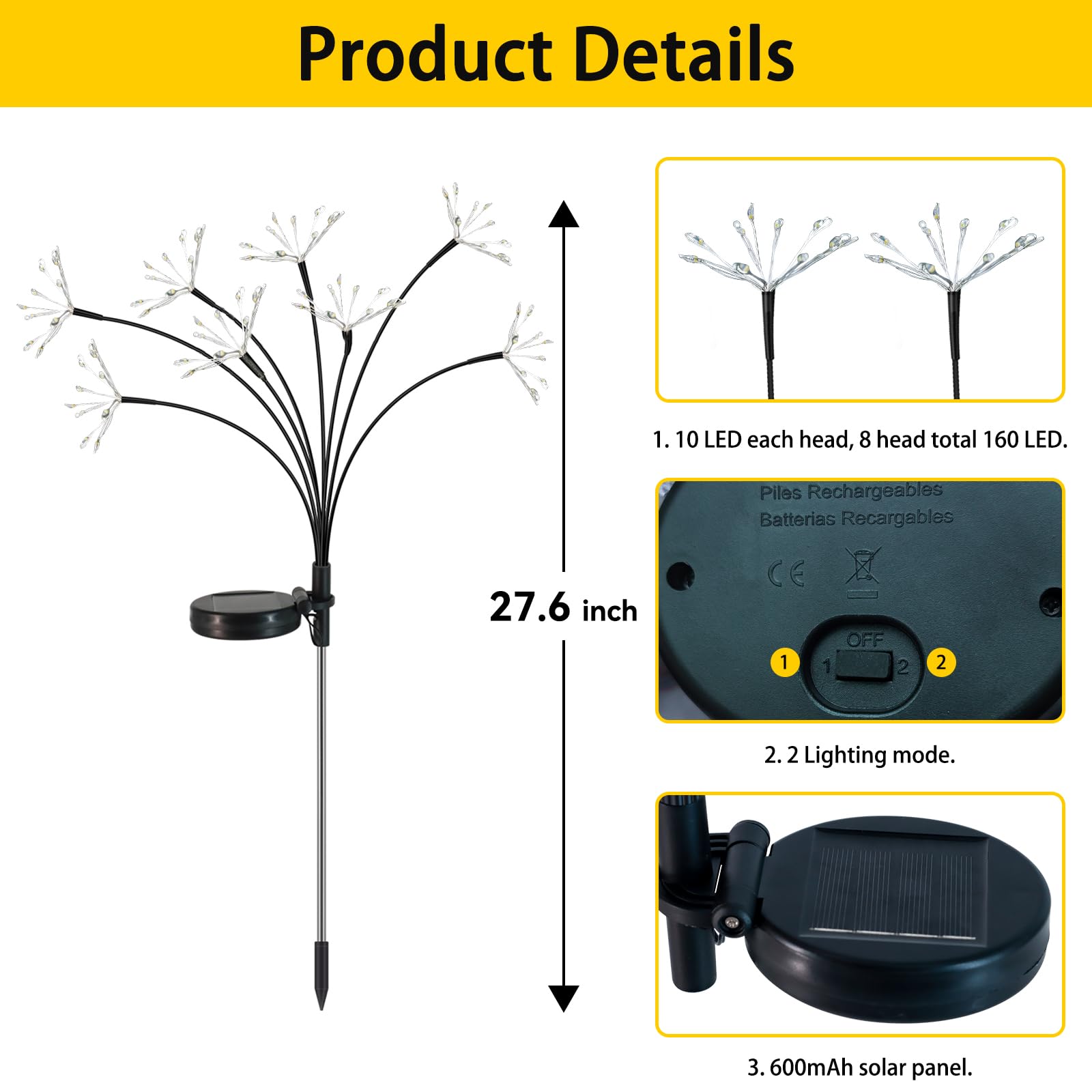 160 LED Solar Lights Outdoor, 2 Pack Waterproof Garden Lights with 2 Lighting Modes & Auto On/Off - Solar Swaying Lights for Garden Fence, Yard, Lawn Pathway Decor (Warm White) | Perfect for Patio, Backyard, Driveway & Landscape Lighting
