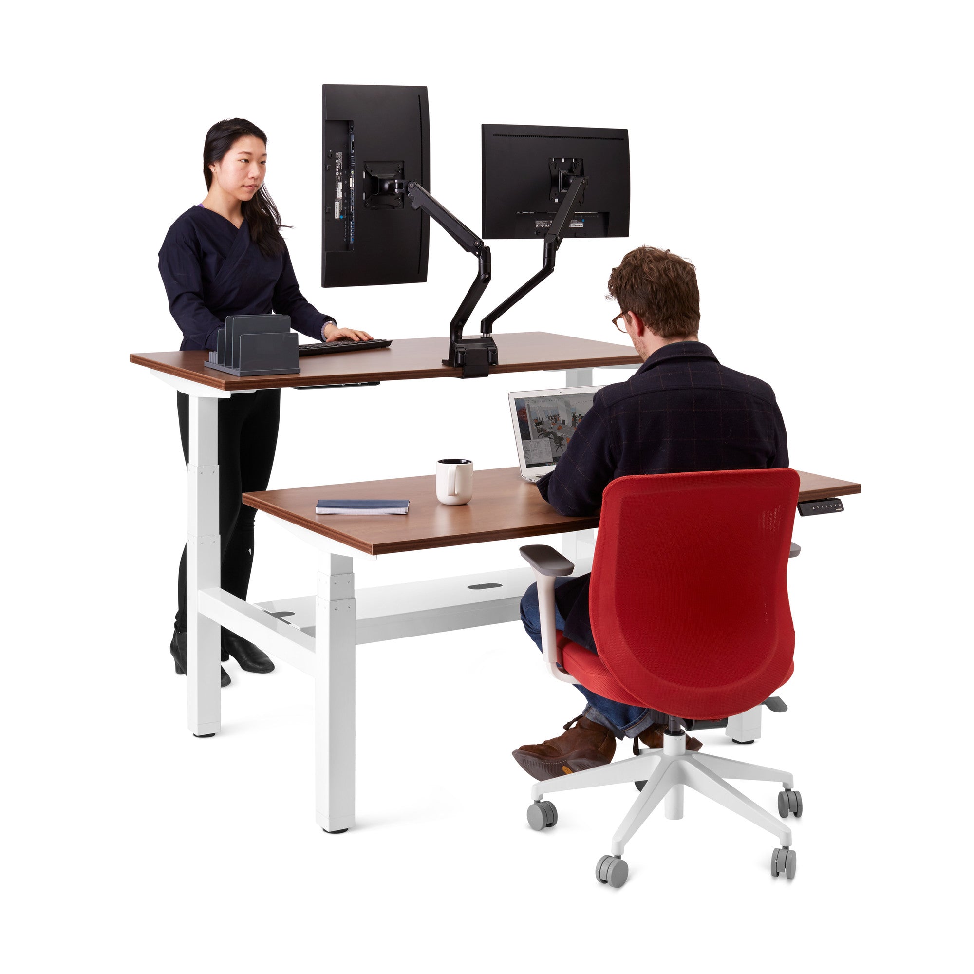 Adjustable Height Double Desk for 2 People - Series L Home Office Desk with Dual Workspace - Perfect for Shared Workspaces, Home Offices & Small Business Setups