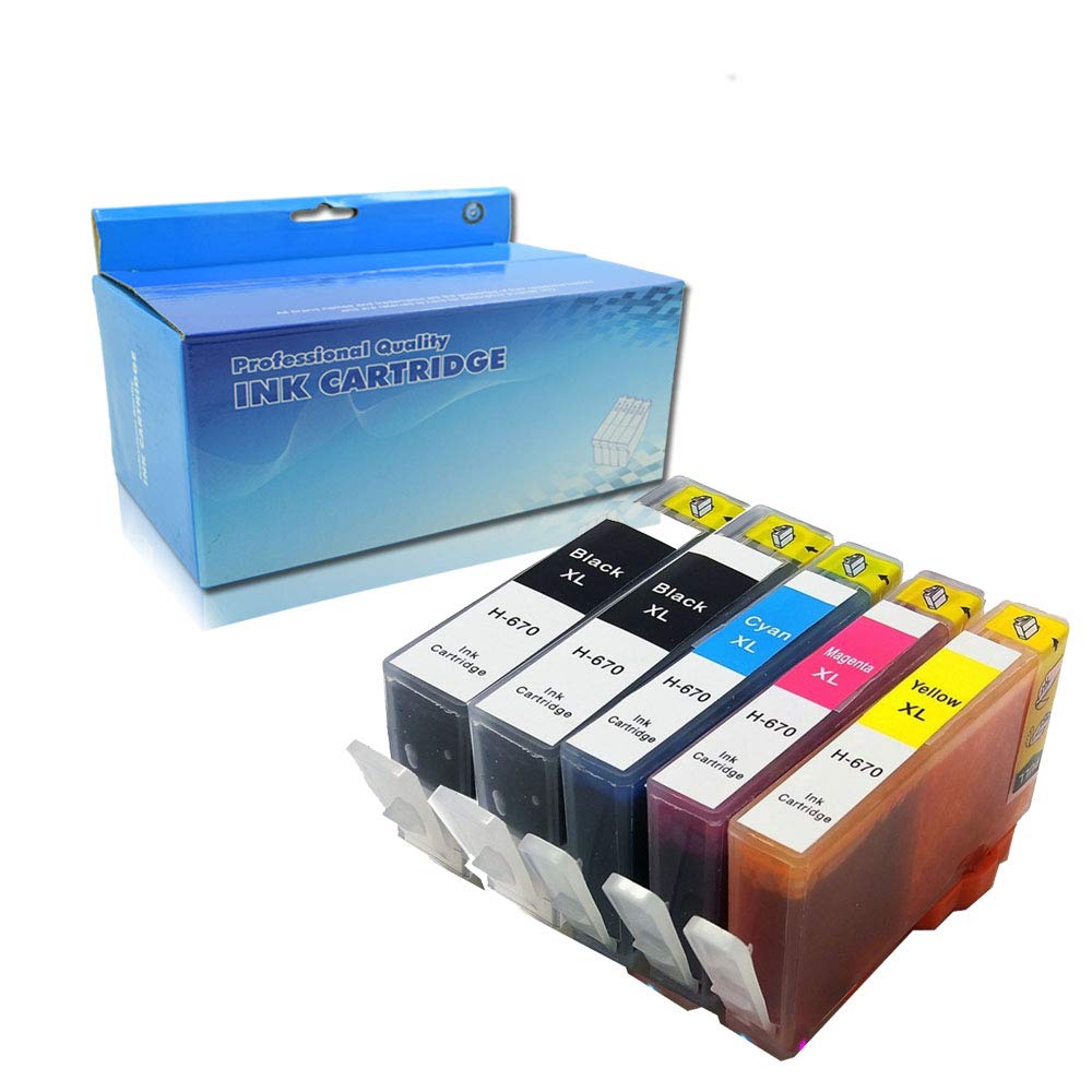 OGOUGUAN 5-Pack Compatible Ink Cartridges Replacement for HP 670 & HP 670 XL - Works with HP Deskjet 3525, 4615, 4625, 5525, 6525 Series Printers (2 Black, 1 Magenta, 1 Cyan, 1 Yellow) - Ideal for Home Office Printing, School Projects & Small Business Documents