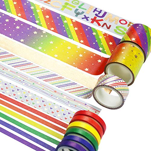 Gold Foil Washi Tape Set - 10 Rolls Decorative Masking Tape for DIY Scrapbooking, Gift Wrapping, Journaling & Craft Projects - Glitter Sticky Paper Tape for Home Decor, Bullet Journal, Planner & Card Making