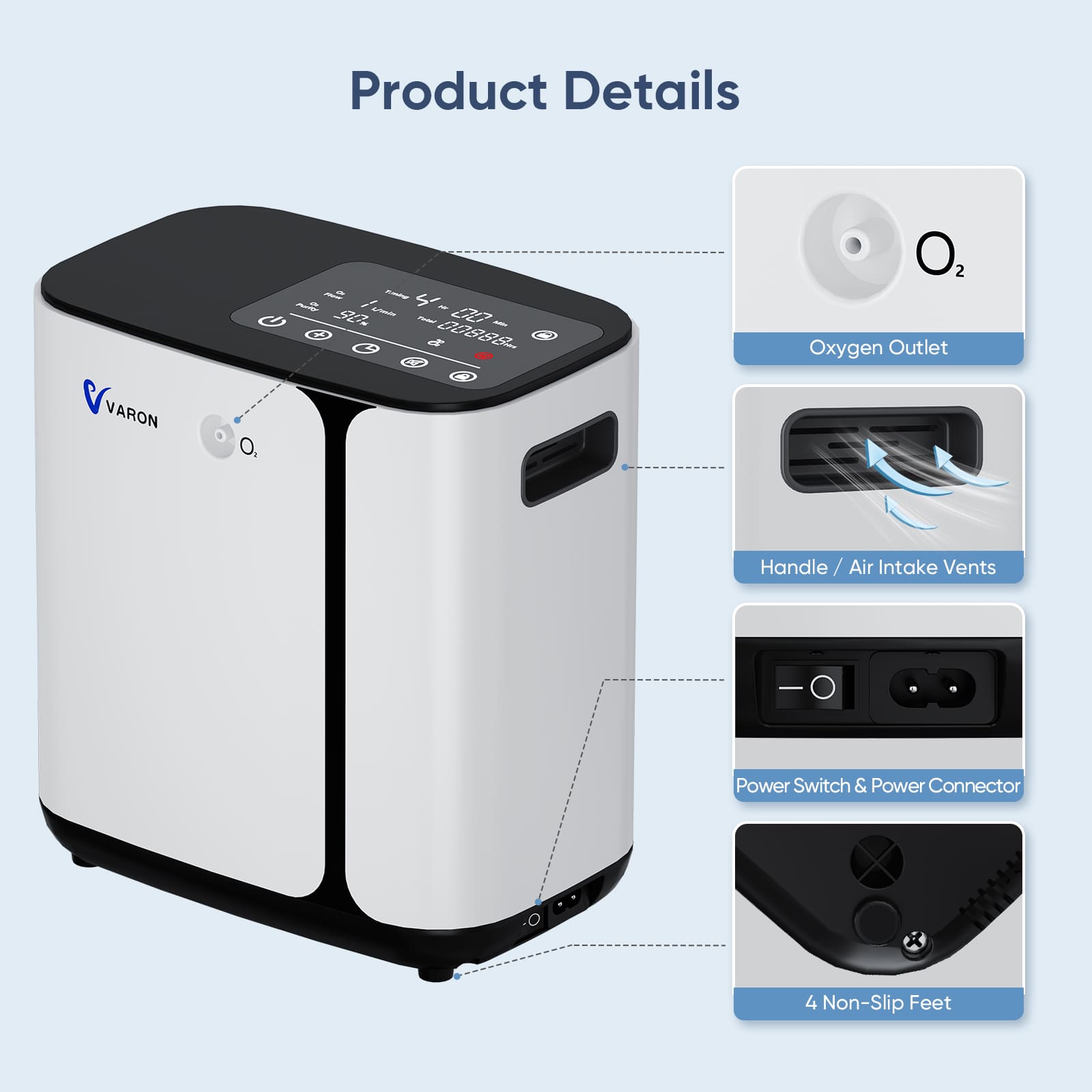 Varon Quiet Home Oxygen Concentrator 1-6L/min Continuous Flow - Portable Oxygen Machine for COPD, Sleep Apnea & Travel - Ideal for Home Use & Medical Needs