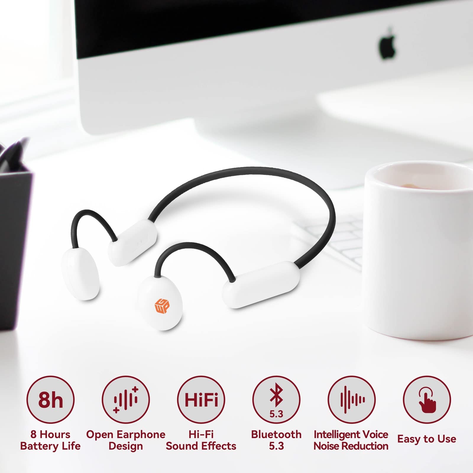 WGP Kids Bluetooth 5.3 Wireless Headphones with Microphone - Open Ear Air Conduction Headphones, IPX4 Waterproof, 12H Playtime for iPad Tablet - Perfect for Homeschooling & Online Learning (Black)