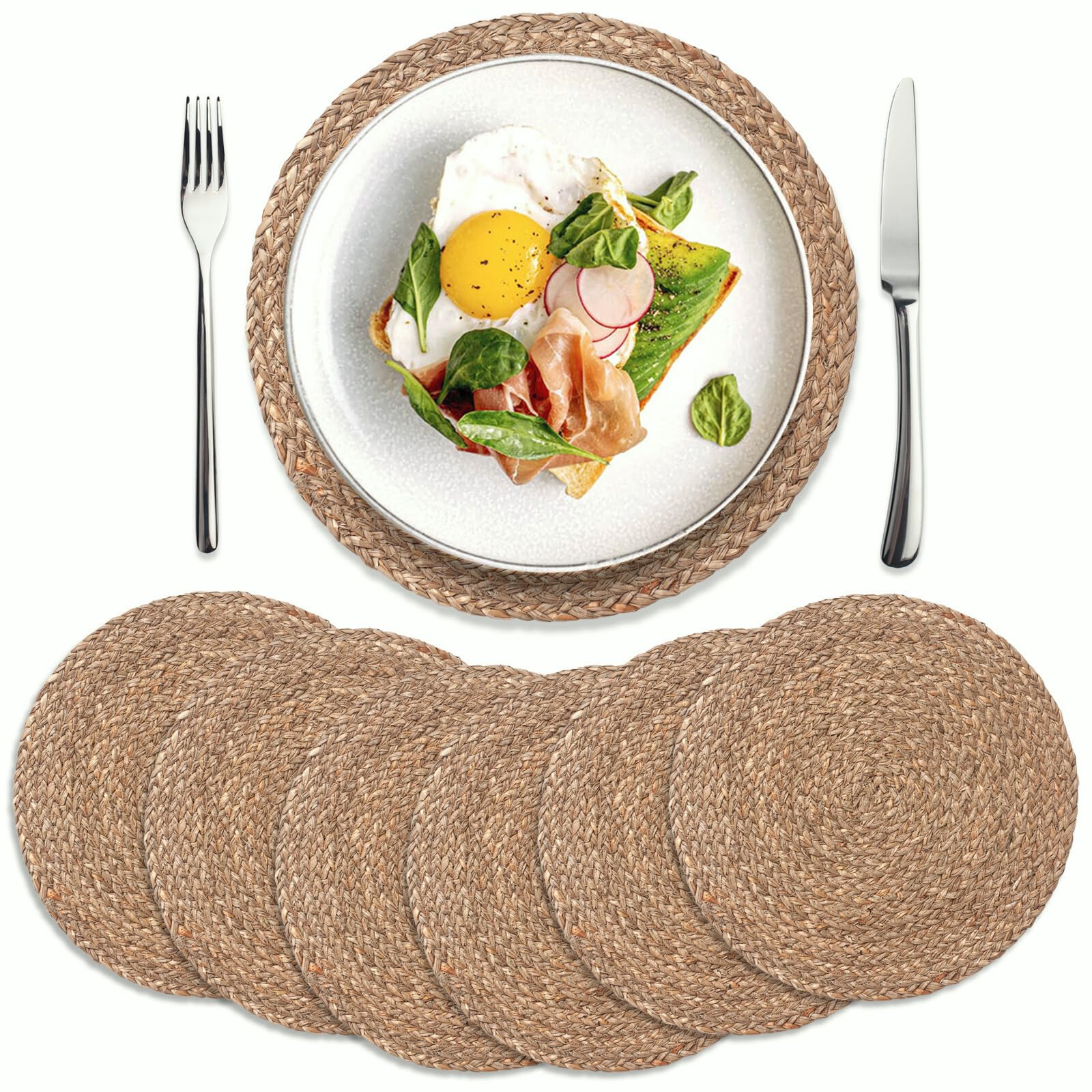 Set of 6 Round Woven Placemats - Natural Braided Straw Table Mats for Dining | Eco-Friendly Weave Design | Perfect for Christmas Dinner, Holiday Decor & Everyday Use (11.8 Inch)