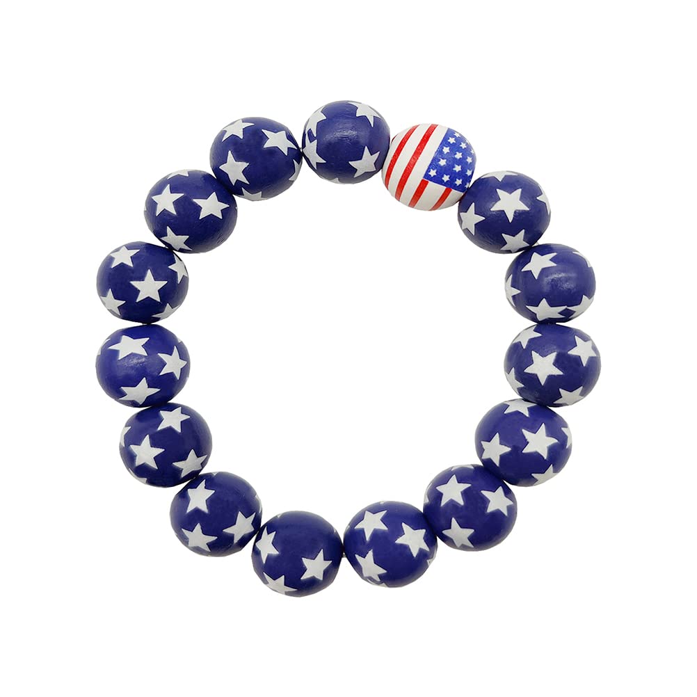 American Flag Bracelets for Women - Wood Beaded Patriotic Bracelet in Red, White & Blue - Perfect for 4th of July, Independence Day & USA Pride Jewelry - Great for Parties, Gifts & Everyday Wear