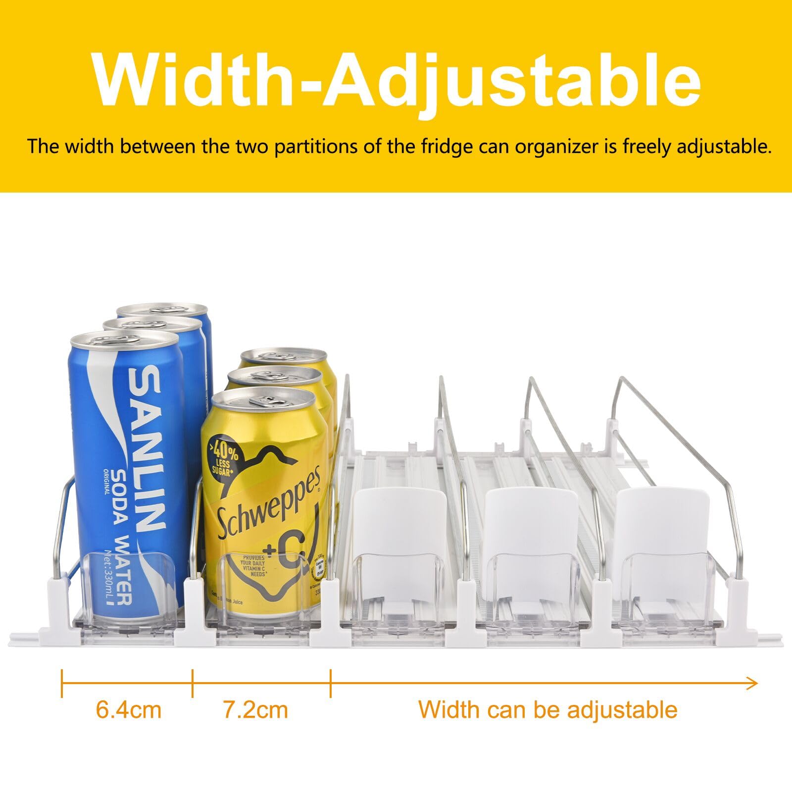 Adjustable Self-Pushing Soda Can Dispenser for Refrigerator - White Drink Organizer with Automatic Pusher Glide - Fridge Storage Solution for Soda Cans, Beer & Beverages - Perfect for Kitchens, Offices & Game Rooms