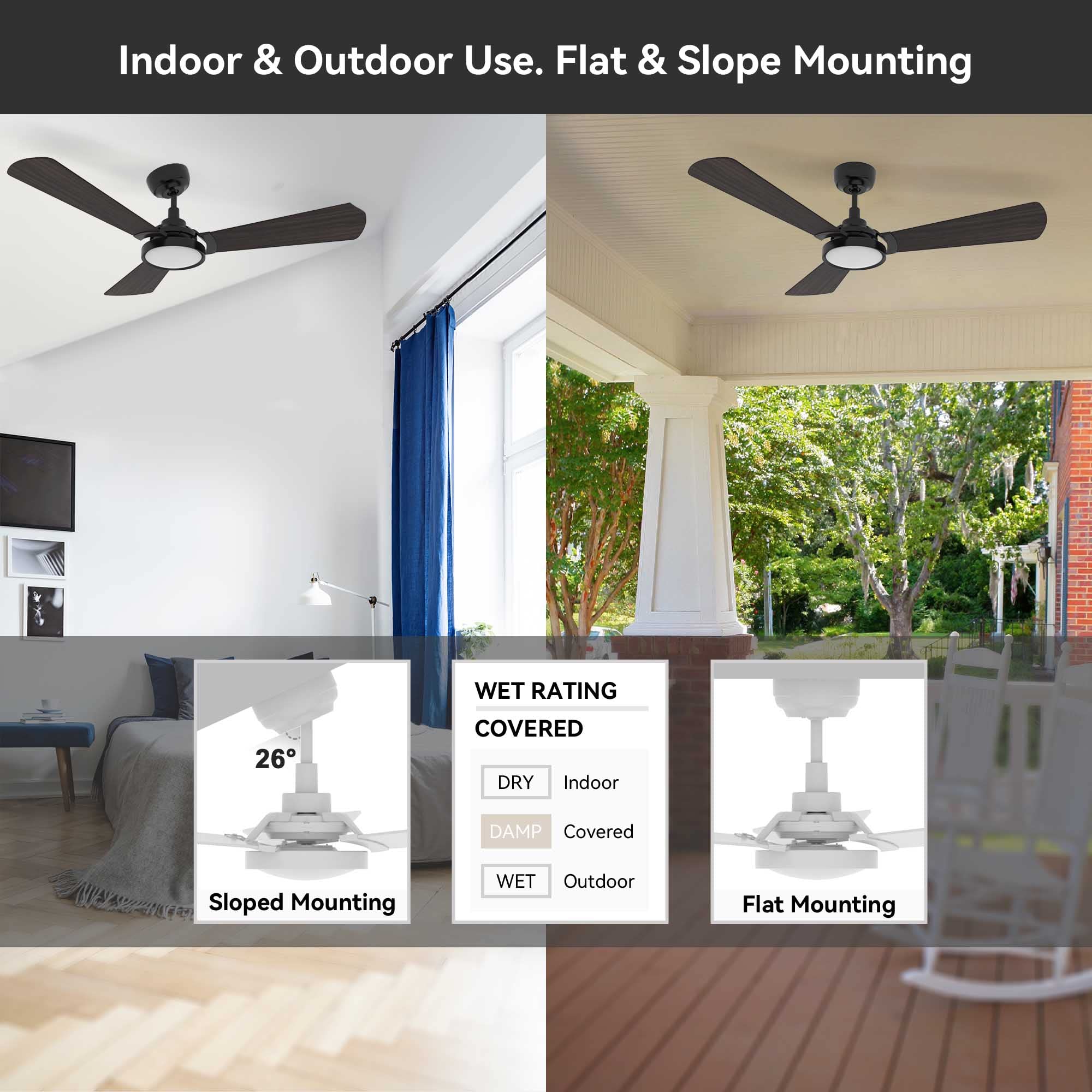 Smart WiFi Ceiling Fan with Dimmable LED Light & Remote Control - 56 Inch Outdoor DC Fan, 10 Speed Settings, Alexa/Google Home/Siri/APP Compatible, Timer & Scheduling Function (Dark Walnut) - Perfect for Living Room, Bedroom, Patio & Outdoor Spaces