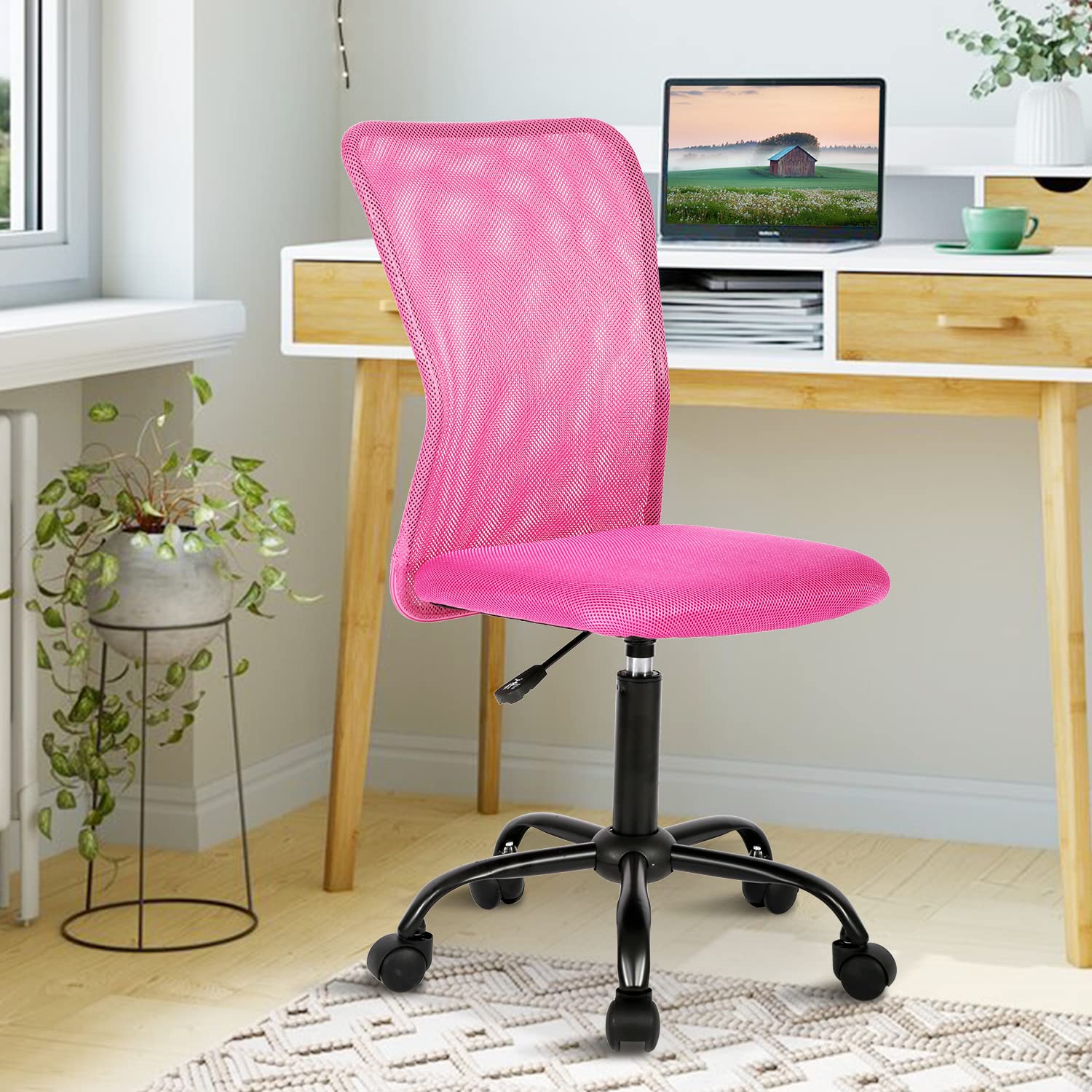 4 Pack Ergonomic Office Chairs - Adjustable Armless Mesh Back Desk Chairs with Thick Cushion Seat, Swivel Rolling Computer Task Chairs for Women & Adults - Perfect for Home Office, Gaming & Workspace