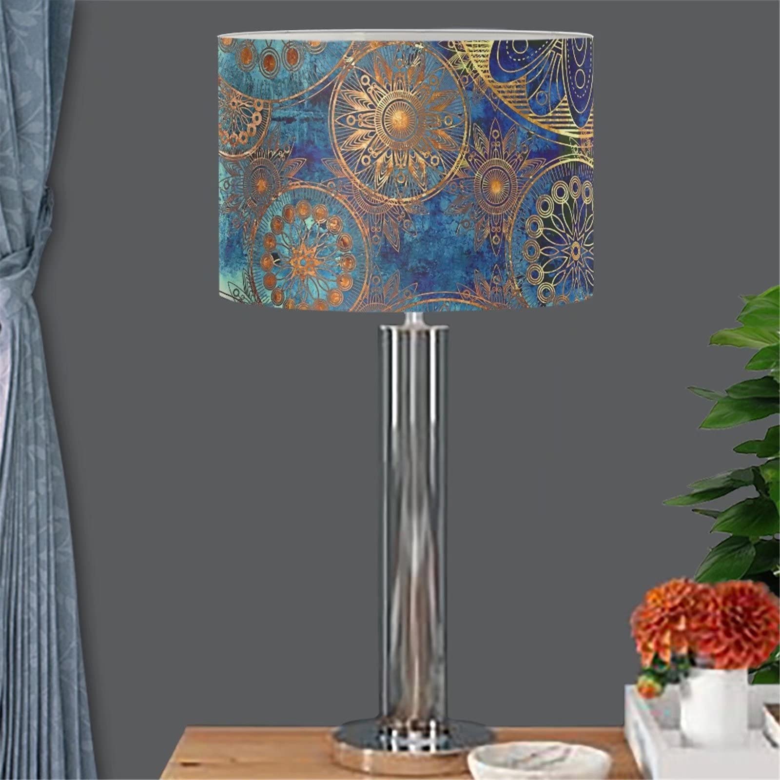 Golden Gear Flower Print Lampshade Cover - Drum Cylinder Replacement for Floor & Table Lamps - Vintage Home Decor for Bedroom & Living Room - Perfect for Reading Nook, Cozy Corner & Nightstand Lighting