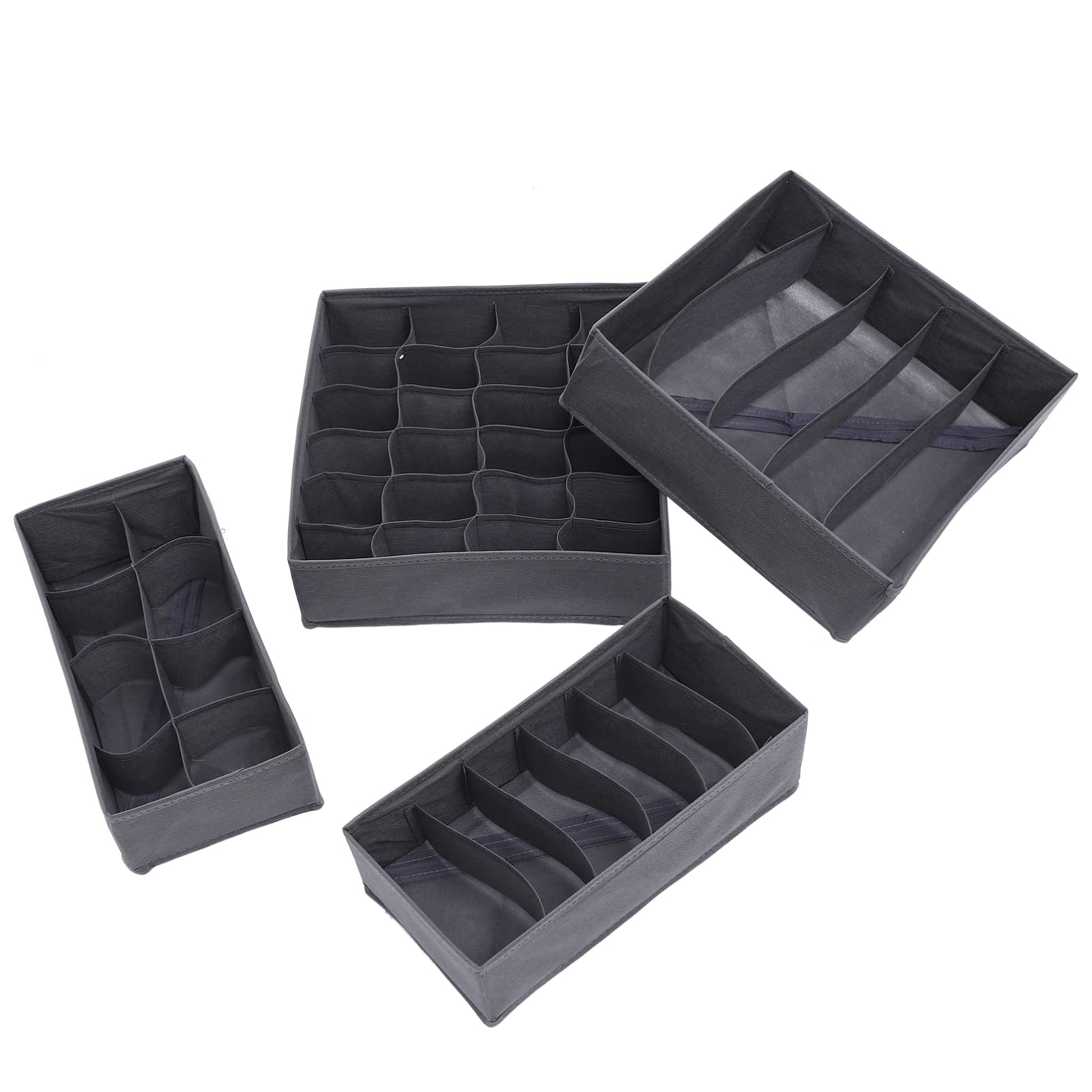 Zerodeko 4-Piece Foldable Drawer Organizer Set - Underwear & Socks Storage Box, Bra & Lingerie Closet Divider for Dresser, Wardrobe & Travel Organization (Perfect for Bedroom, Bathroom & Suitcase Packing)