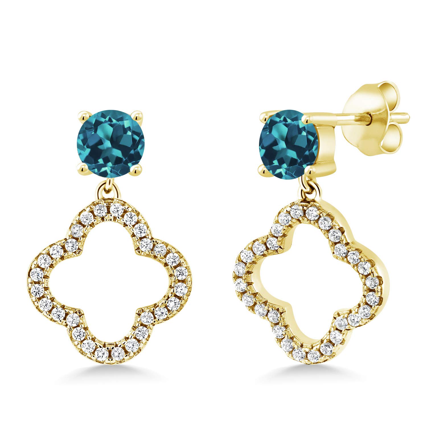 2.07 Ct Round London Blue Topaz 18K Yellow Gold Plated Silver Earrings for Women - Gem Stone King | Elegant Jewelry Gift for Birthday, Anniversary & Special Occasions