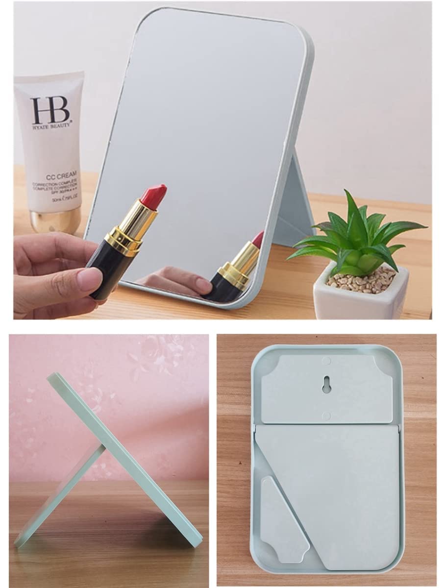 HEXONIQ® Foldable Portable Makeup Mirror - Light Blue Vanity Mirror for Travel, Camping, Home & Office Use | Compact Desktop Mirror with Adjustable Angle for Makeup, Skincare & Grooming