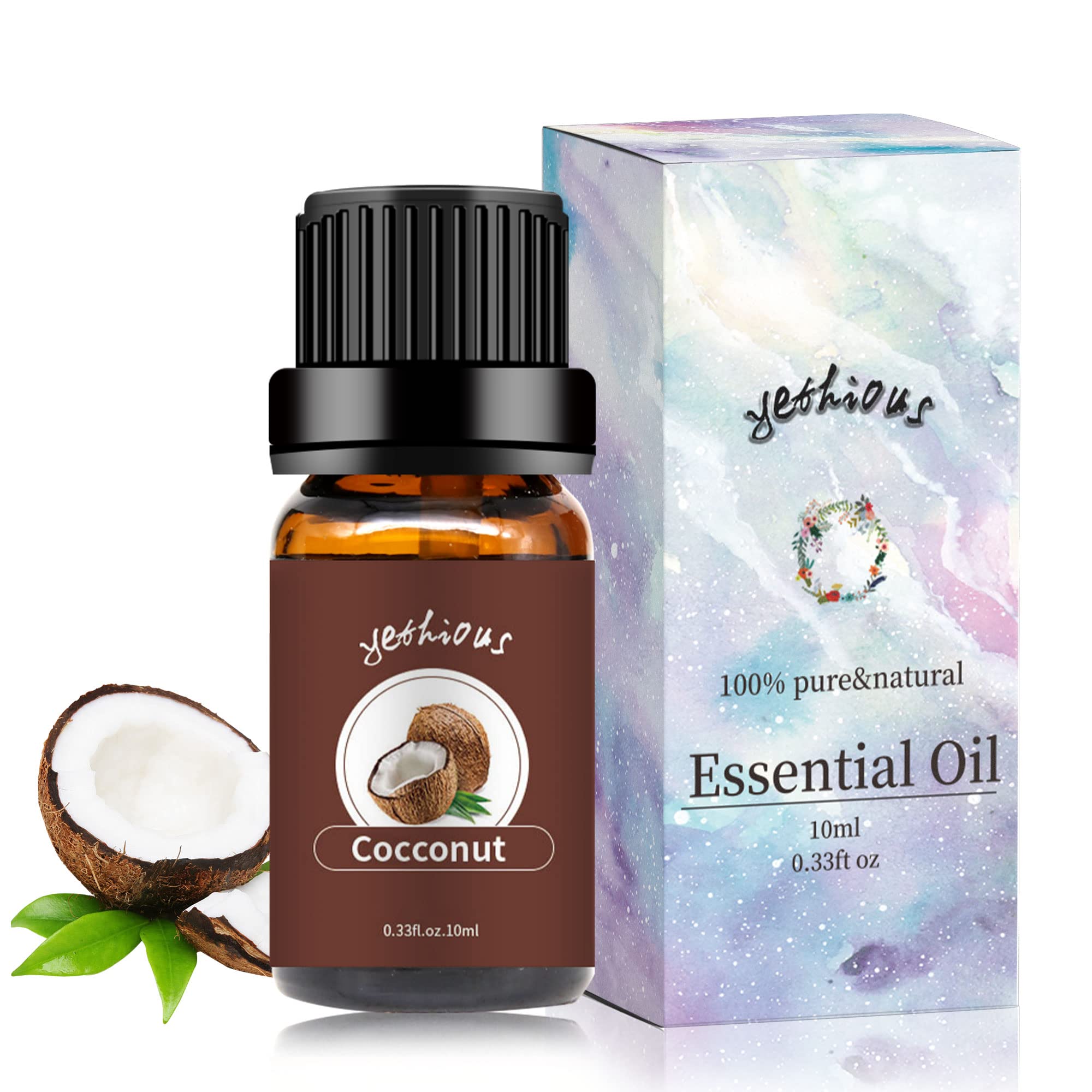 Pure Organic Coconut Essential Oil for Diffuser, Skin, Hair & Massage - 100% Natural Coconut Aromatherapy Oil - 10ml Bottle for Relaxation, Spa & Home Fragrance