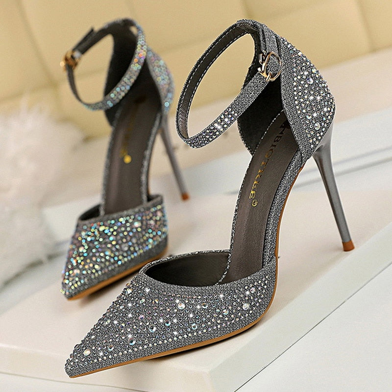 Sparkly Rhinestone High Heel Pumps for Women - 4 Inch Stiletto Wedding Party Dress Shoes with Comfortable Cushion - Perfect for Bridal, Prom, Evening Events & Special Occasions