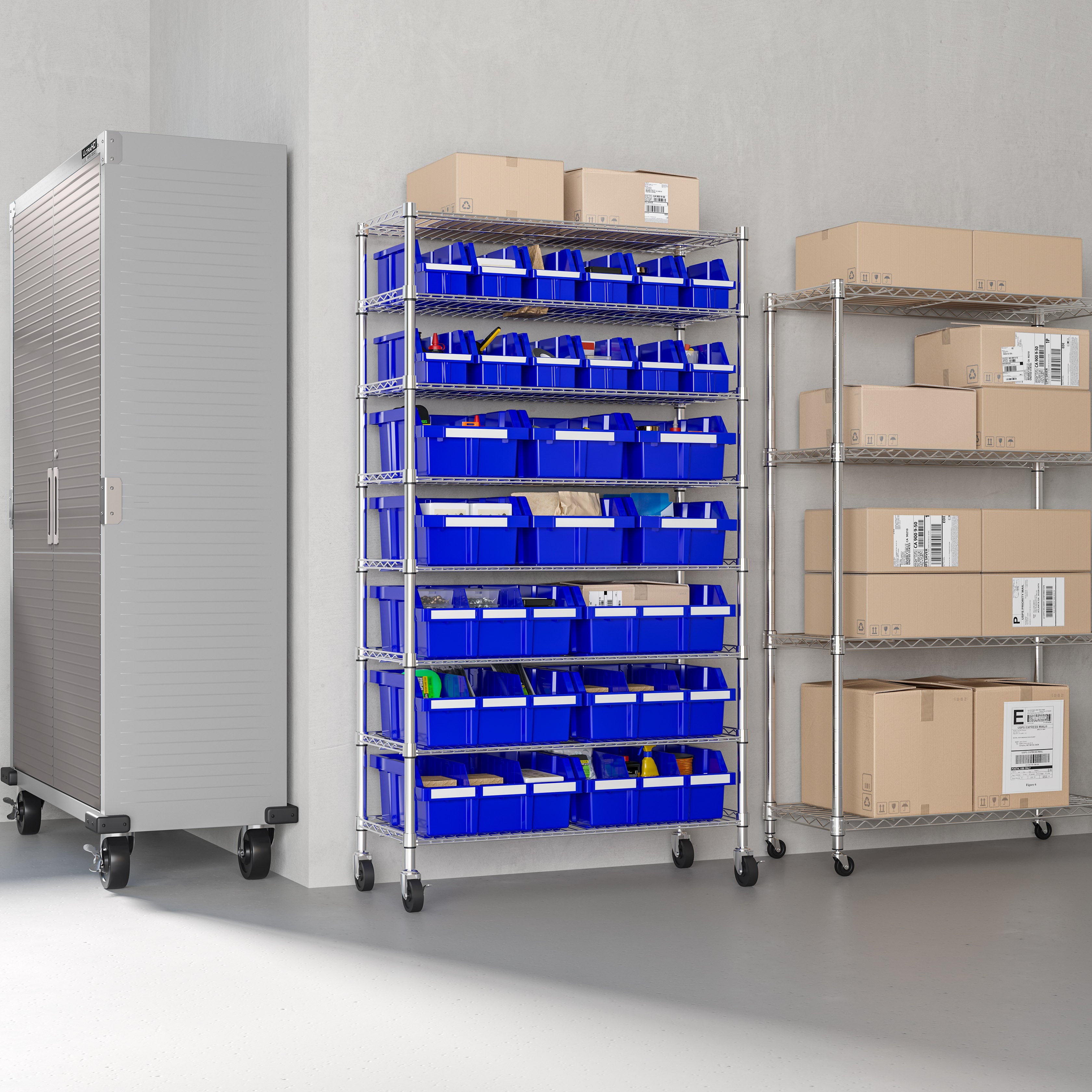 8-Tier NSF Certified 24-Bin Storage Rack, Heavy-Duty Blue Shelving Unit for Commercial Kitchen, Restaurant, and Warehouse Organization