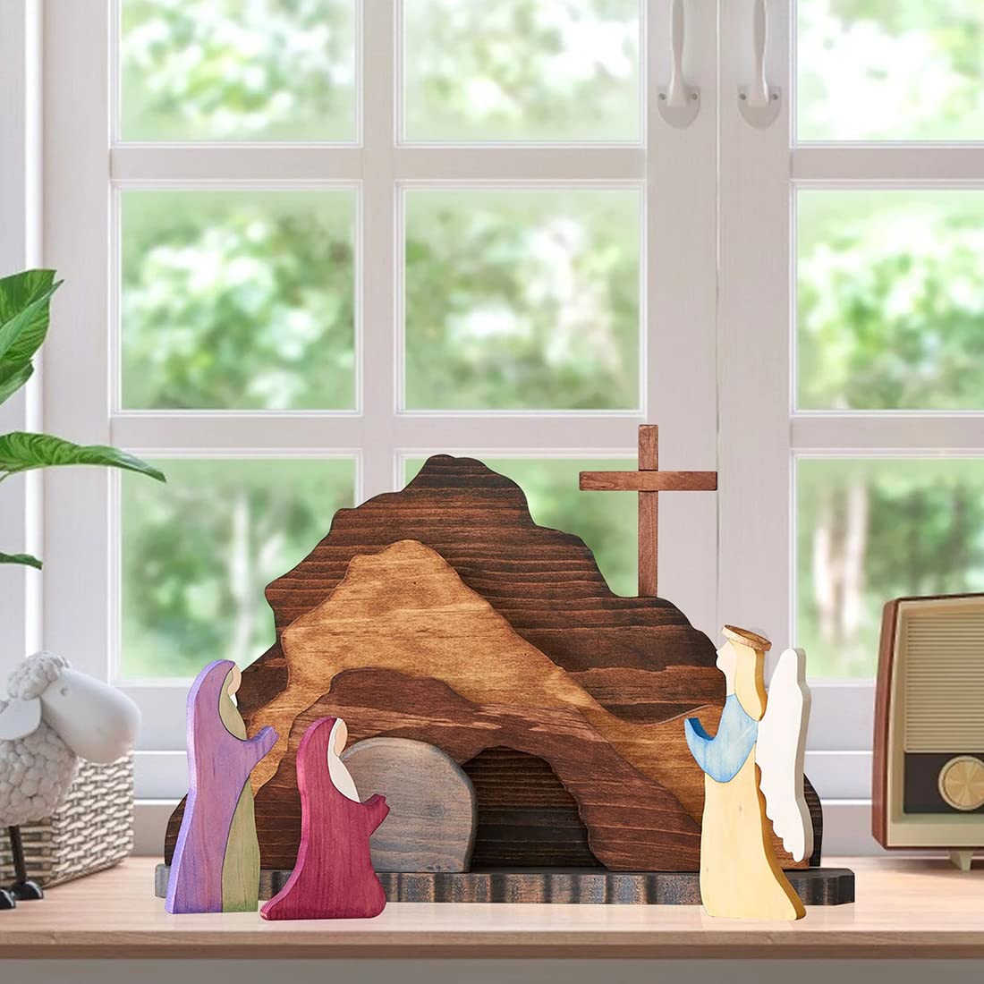 Jesus Nativity Scene Set - Religious Easter Decorations for Home & Office, Wooden Nativity Figurines for Tabletop Display - Perfect Christmas & Easter Gift for Christians (1 Set) - Ideal for Holiday Home Decor, Church Events & Spiritual Celebrations
