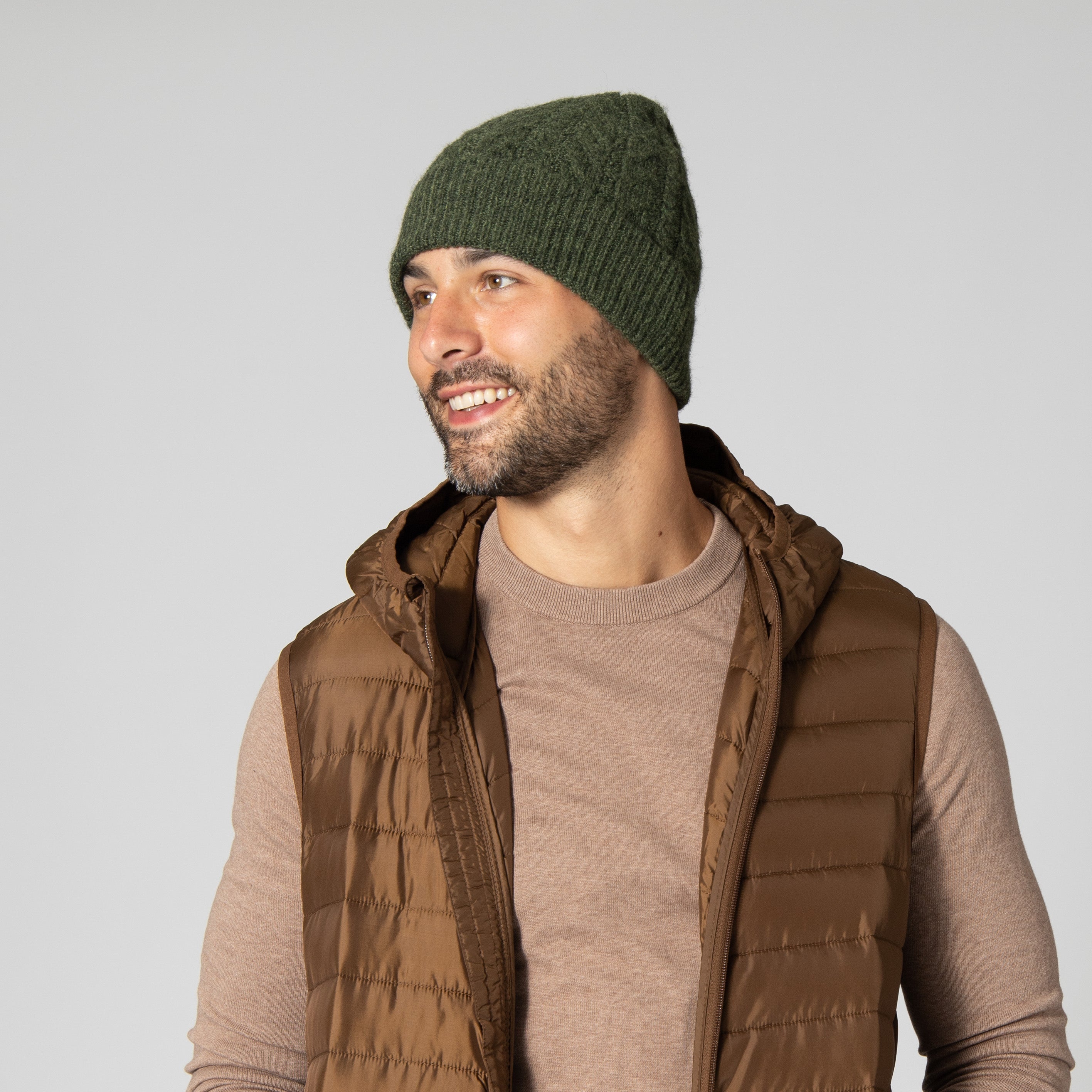 Eco-Friendly Men's Recycled Cable Knit Cuffed Beanie - Warm Winter Hat for Outdoor Activities, Skiing & Casual Wear
