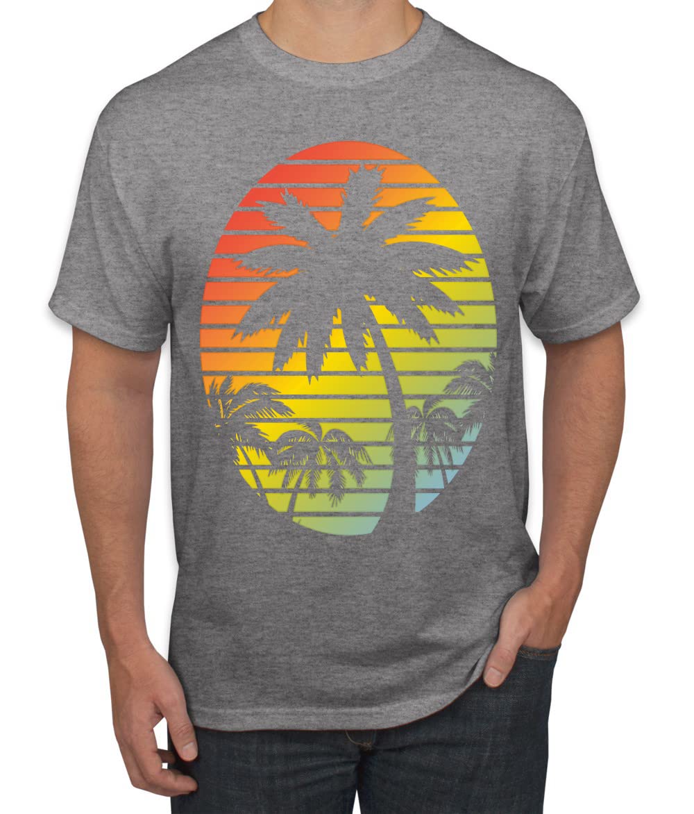 Trendy Men's Tropical Palm Tree Sunset Graphic T-Shirt | Vintage Pop Culture Tee for Beach Vacation, Summer Outfits & Casual Wear