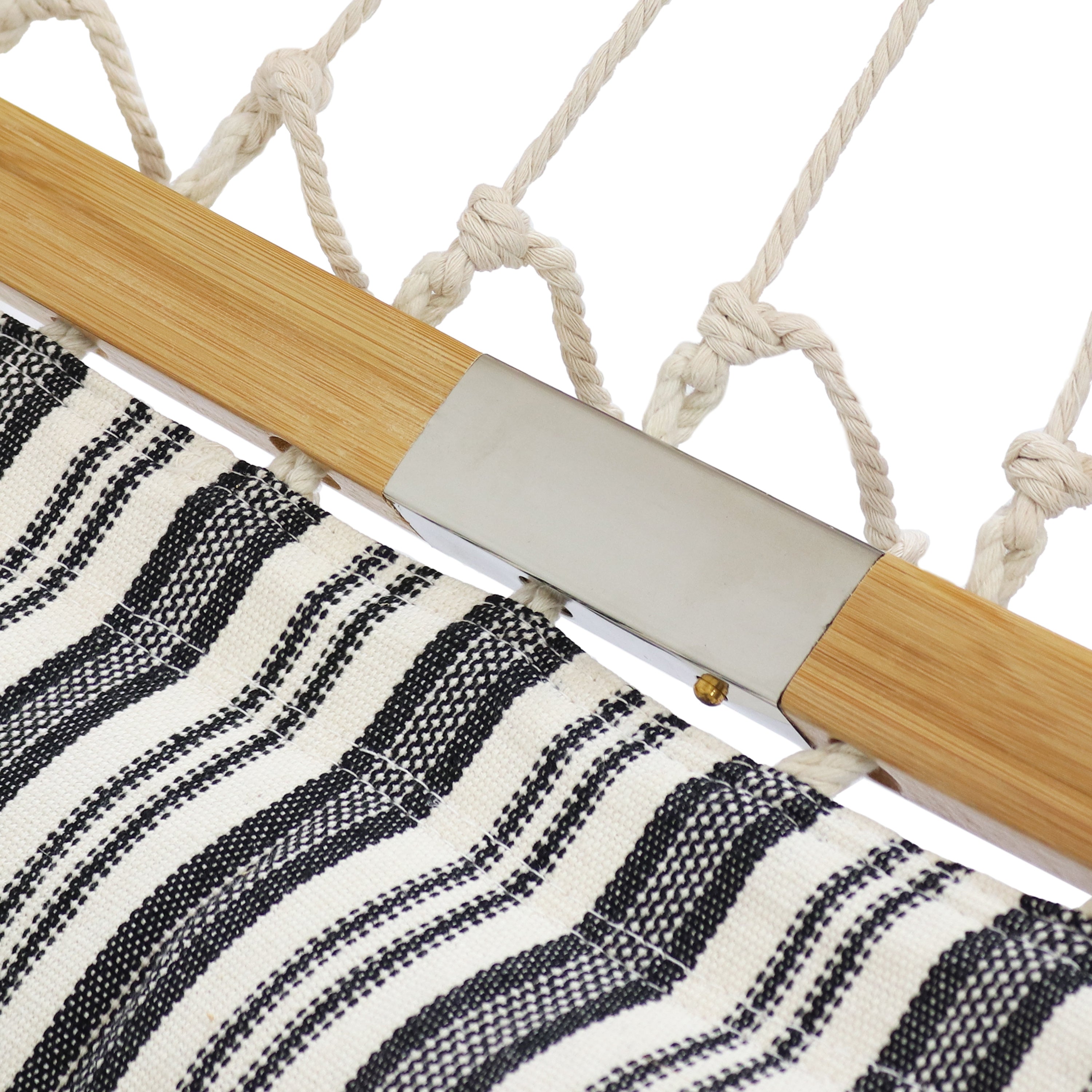 Premium Sunnydaze 2-Person Hammock with Curved Spreader Bar - Neutral Stripe Design for Outdoor Relaxation & Backyard Lounging