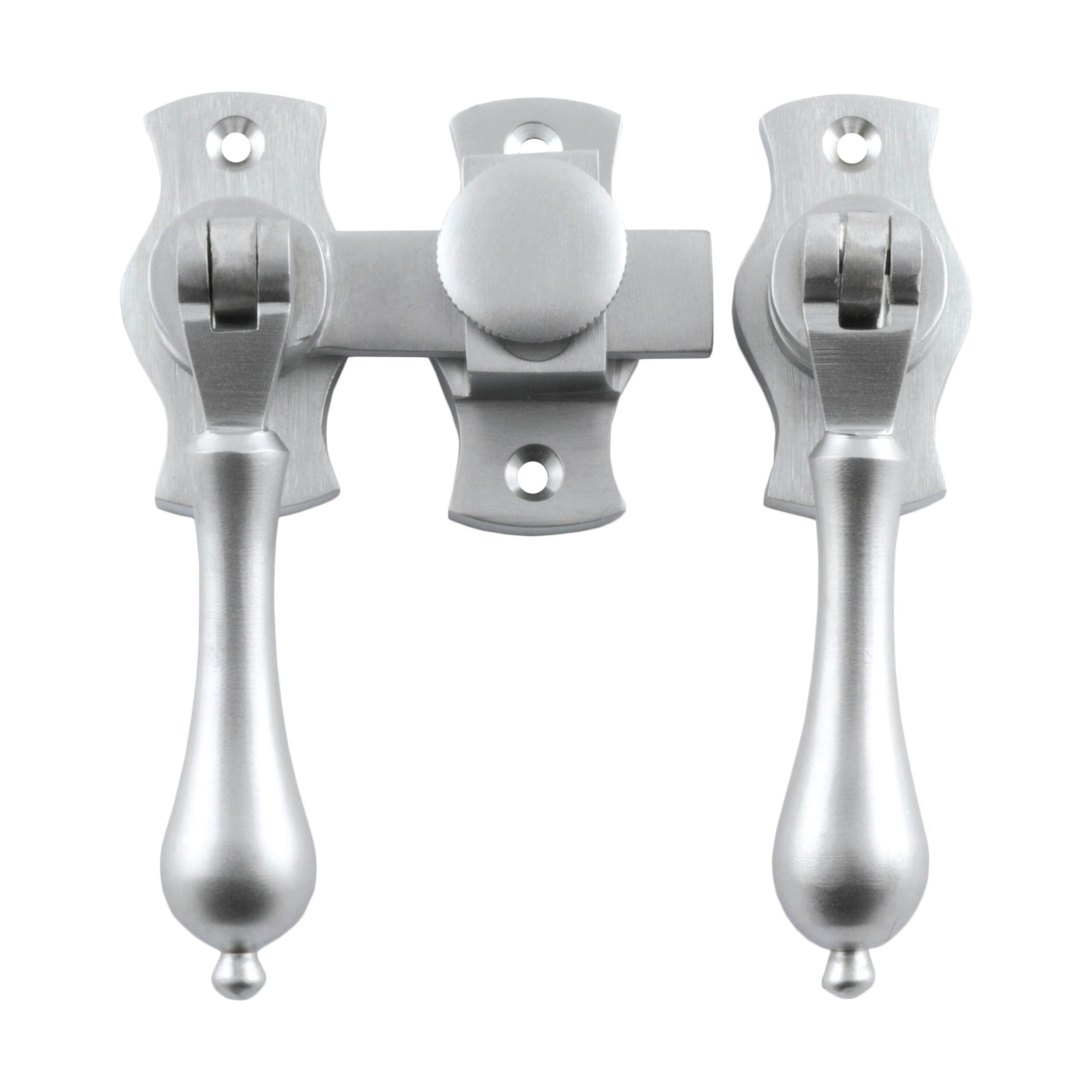1172 French Door Fastener - Satin Chrome Teardrop Backplate (54mm x 29mm, 31mm Projection) - Durable Cabinet & Furniture Hardware for Kitchen, Bathroom, and Office Doors