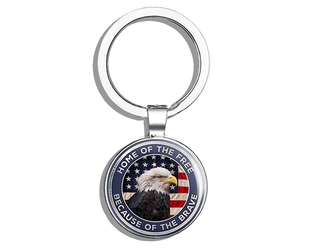 Patriotic Bald Eagle American Flag Double-Sided Stainless Steel Keychain - USA Military Appreciation Key Ring with Carabiner Clip (Perfect for Keys, Backpacks, Gifts for Veterans & Independence Day)